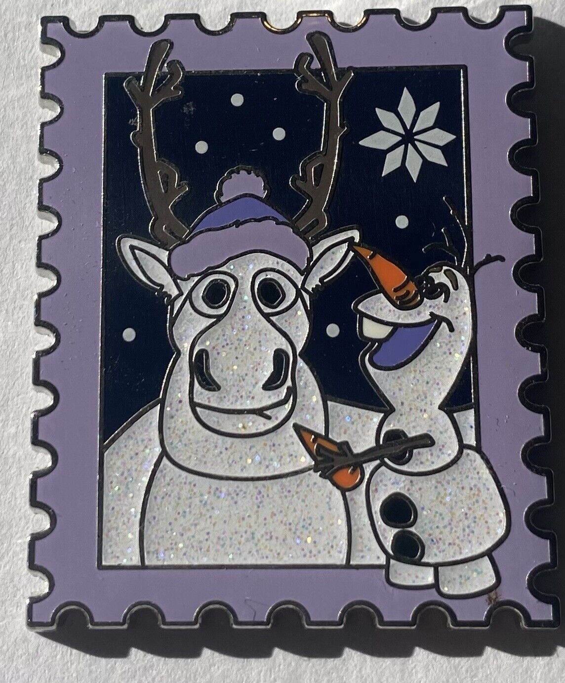 Disney Parks Holiday Christmas Stamp Olaf Sven Glitter Snowman Frozen LE Pin