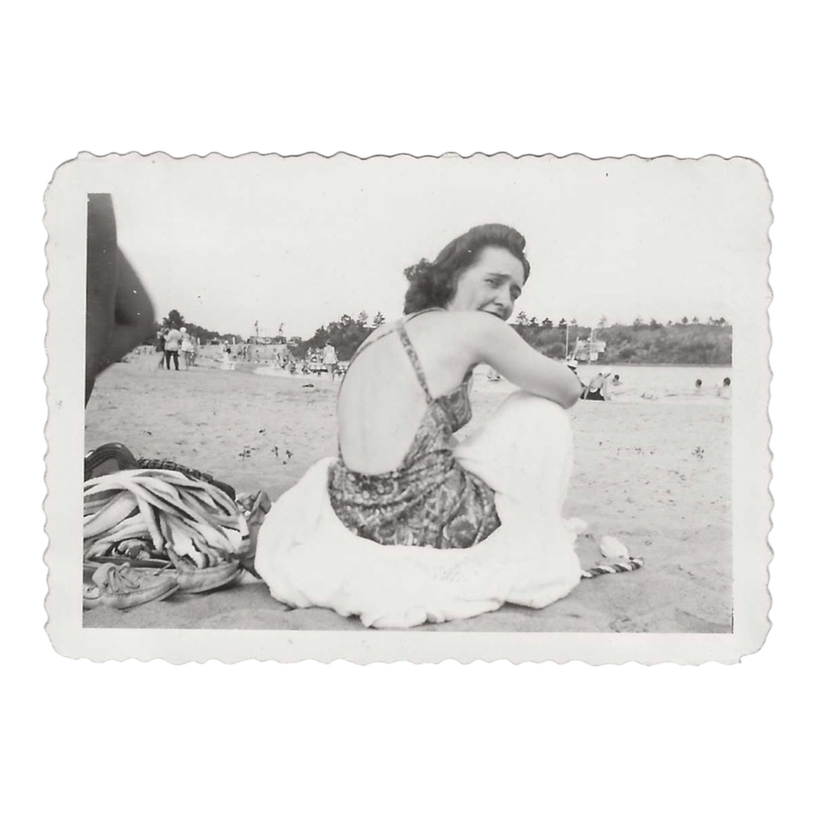Vintage Snapshot Photo Woman Looking Over Shoulder Beach Backless Swimsuit 1940s Vintage Snapshot Photo Woman Looking Over Shoulder Beach Backless Swimsuit 1940s