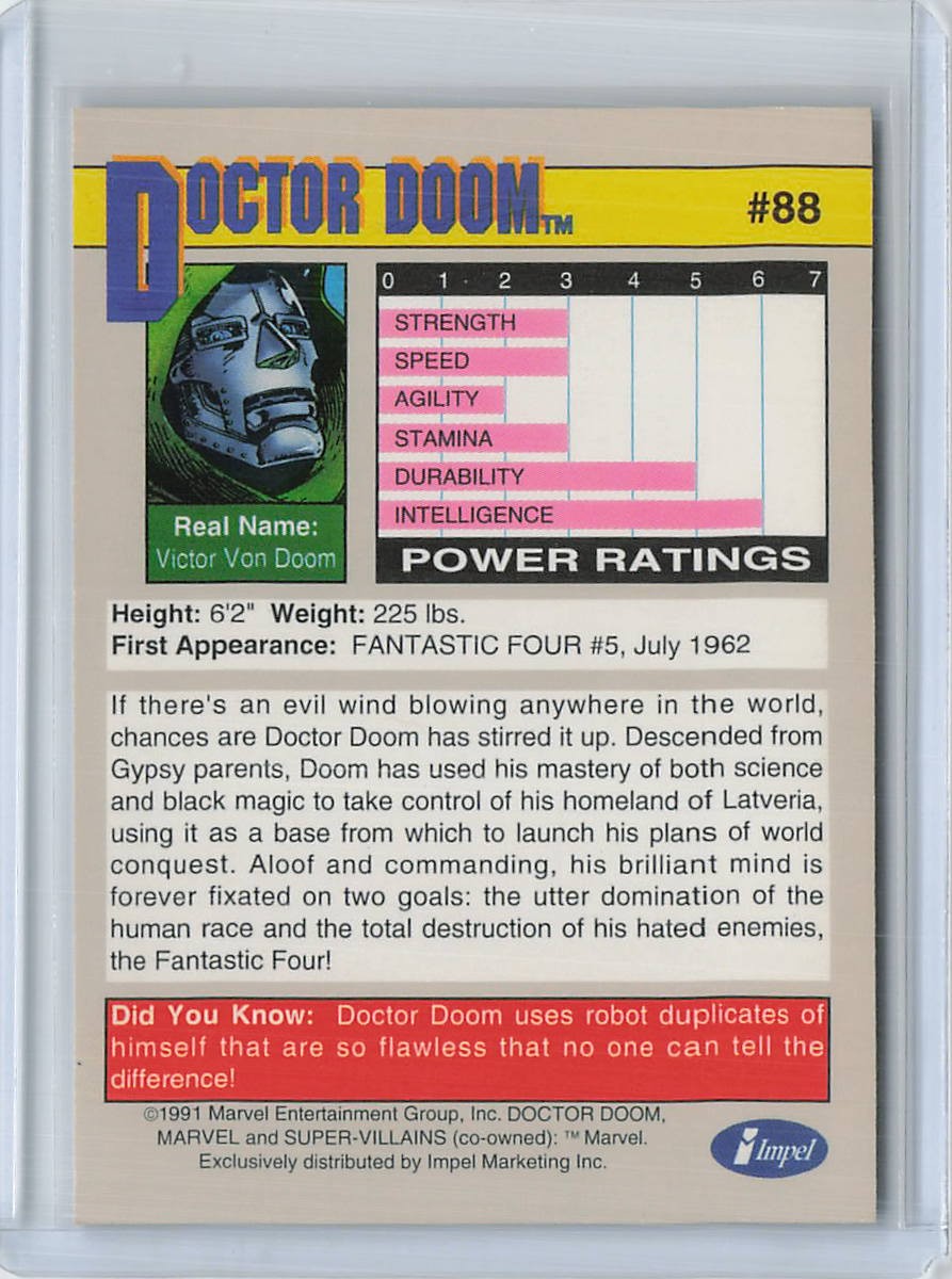 1991 Impel Marvel Universe Doctor Doom Trading Card #88 1991 Impel Marvel Universe Doctor Doom Trading Card #88