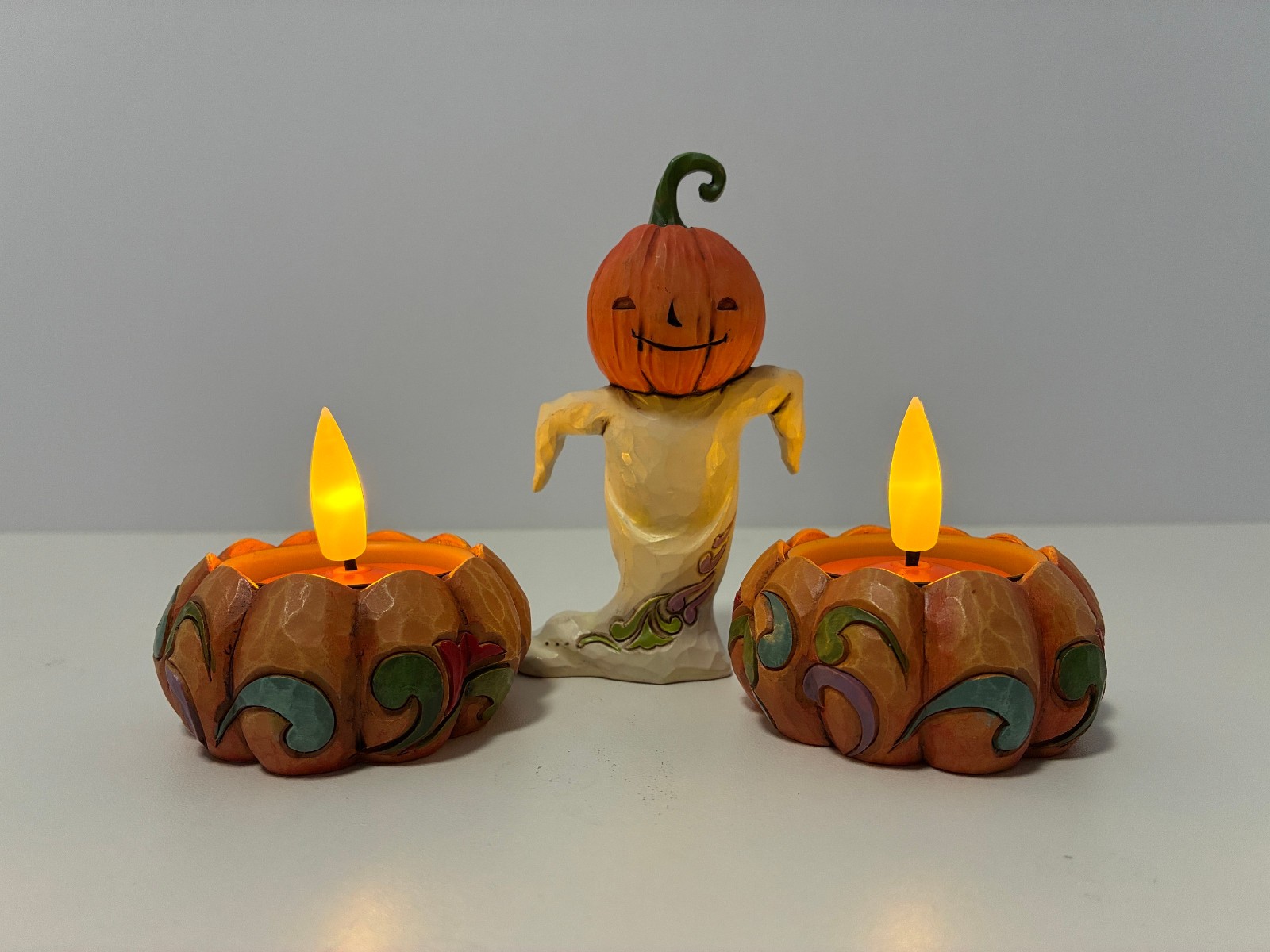 Jim Shore Halloween Miniature Ghost and Pumkins Threesome Jim Shore Halloween Miniature Ghost and Pumkins Threesome