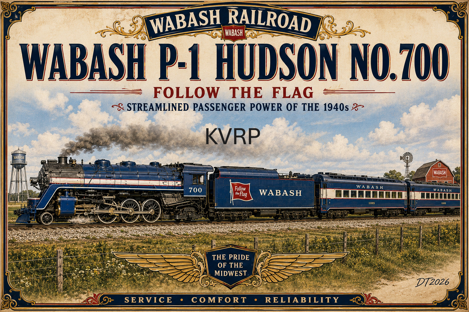 Wabash Railroad P-1 Hudson No. 700  Poster Set Vintage Railway Wall Art 19 x 13