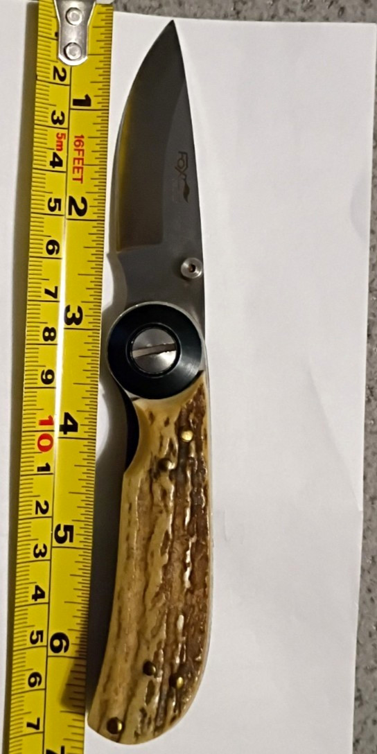 Sheffield Fox Italy 440 1494CE Manual Folder StagAntler SS Drop Point Plain Clip