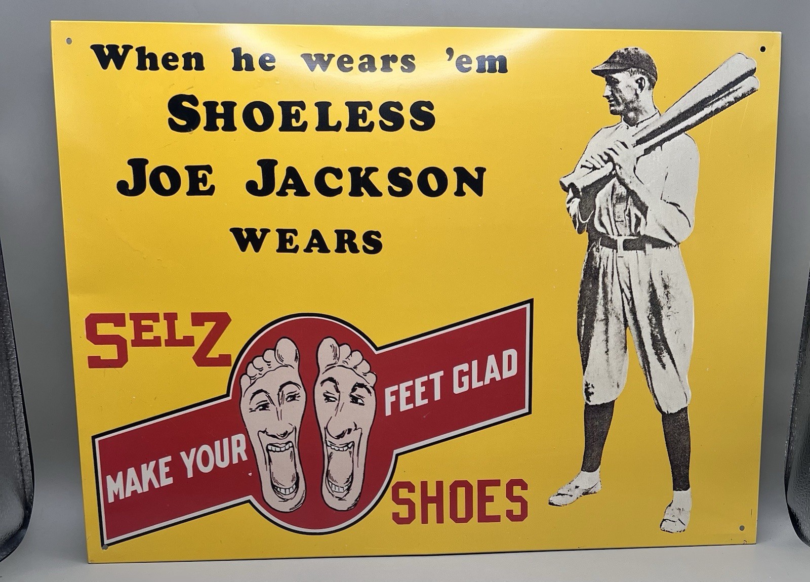 SELZ SHOES - BASEBALL PLAYER When Shoeless Joe Jackson Wears \'em-MAKES FEET GLAD