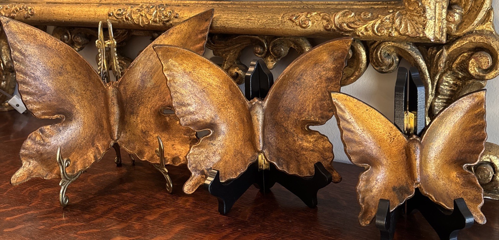 MCM Toyo Japan CAST IRON BUTTERFLIES~Copper Color Hanging Art~Rare Set of 3