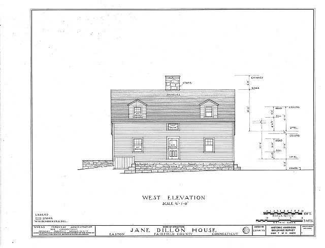 Easton Connecticut Jane Dillon House 1930s West Elevation HABS Drawing
