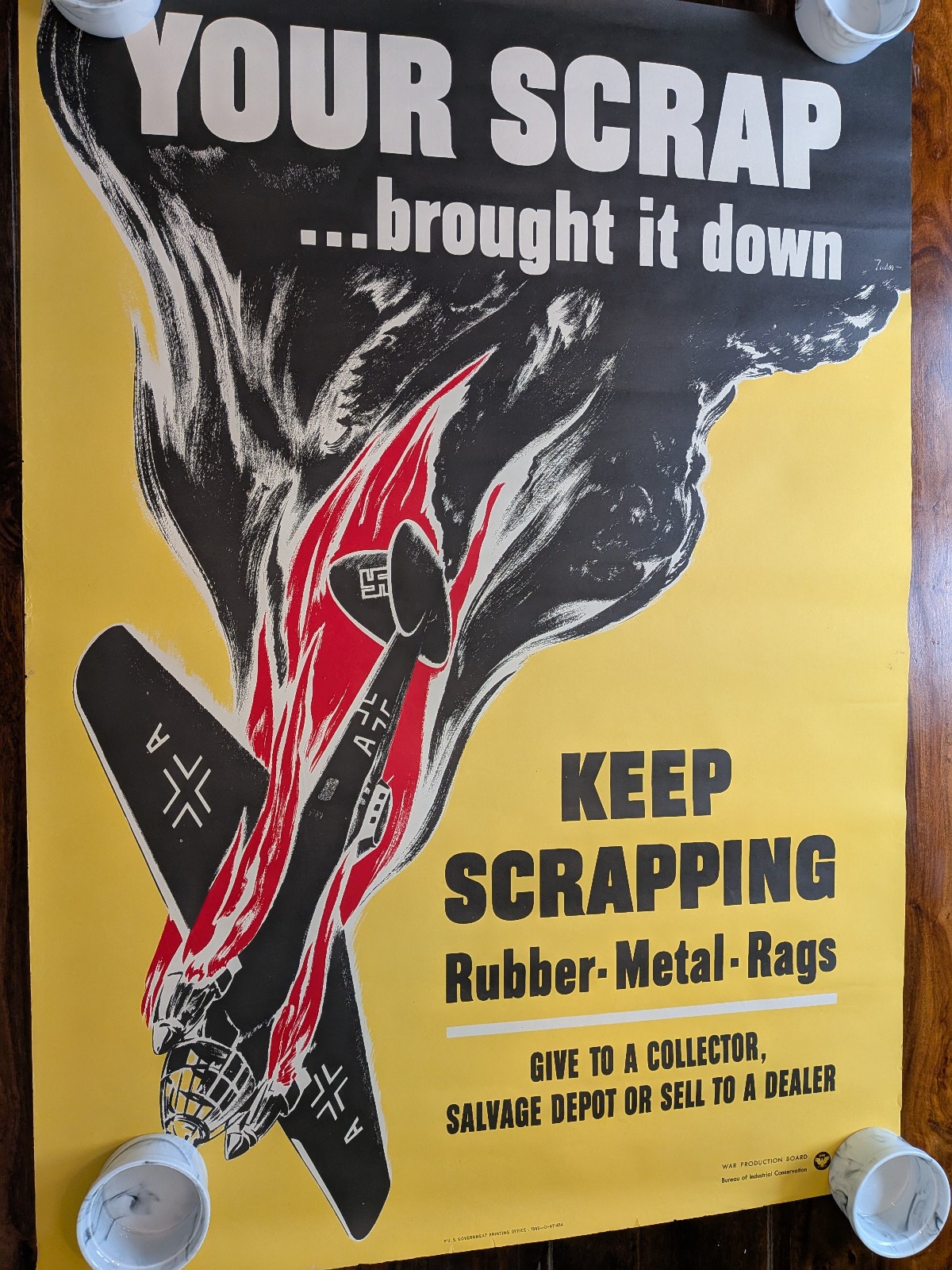 Vintage Orig 1942 WWII Poster Your Scrap Brought It Down War Production Board