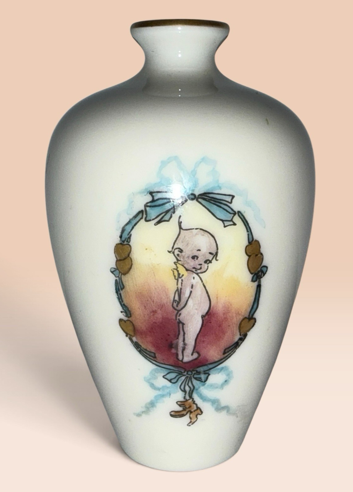 Antique Lenox American Belleek Miniature Vase Rose O'Neill Kewpie Signed Mosier