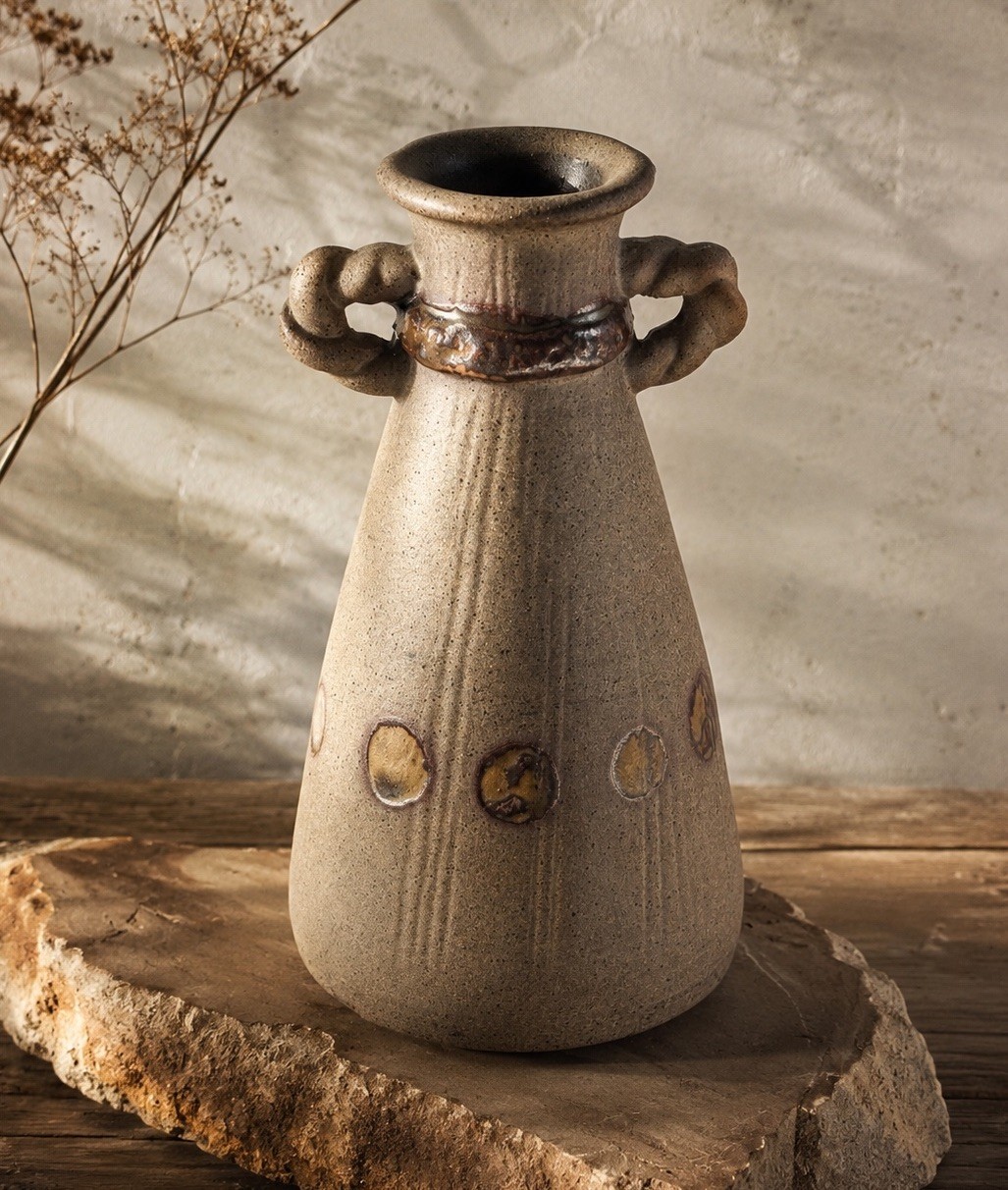 Rare VTG Wabi Sabi Studio Pottery Vase Rustic Handmade Earthenware Vessel Decor