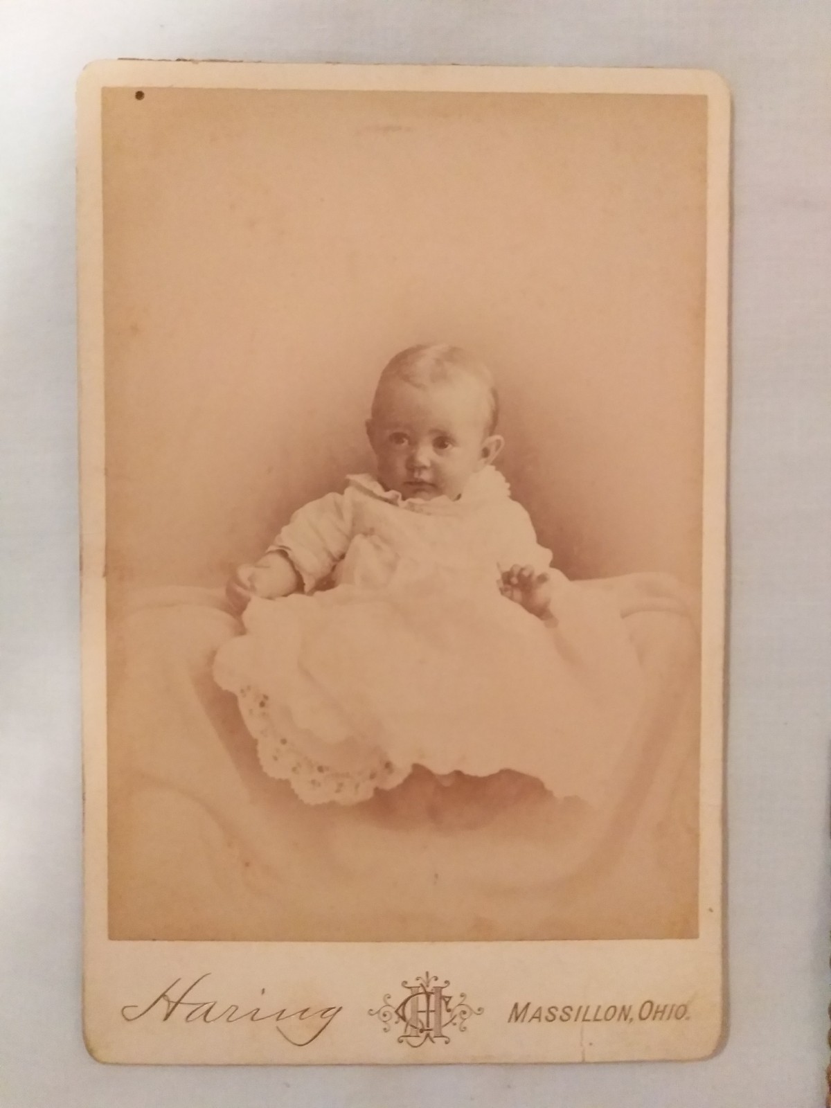 Antique Cabinet Card Baby White Lace Dress Gown JC Haring Massillon Ohio OH