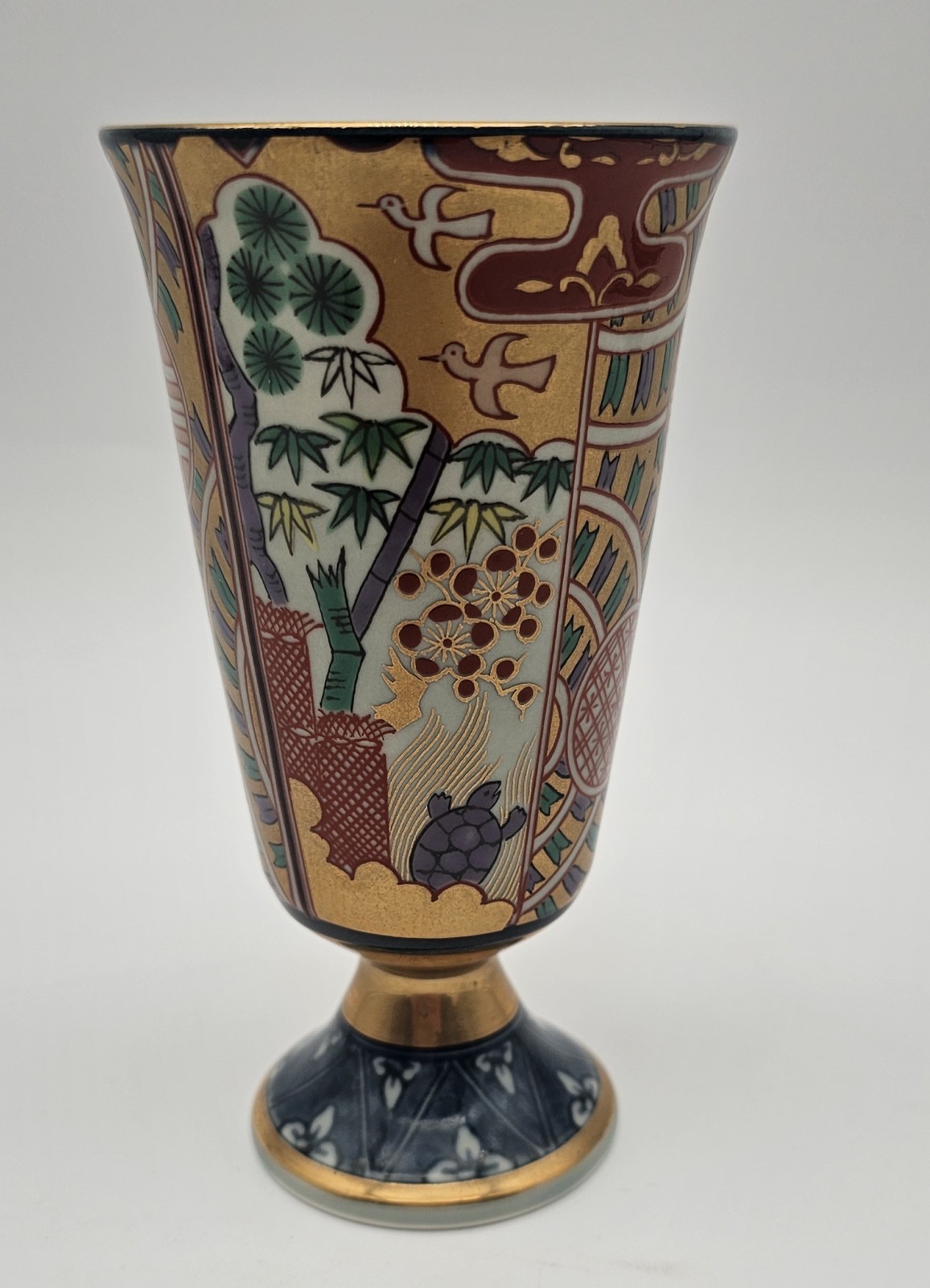 Vintage Hayashi Kuro Kiln Imari Porcelain Footed Wine Goblet Japan