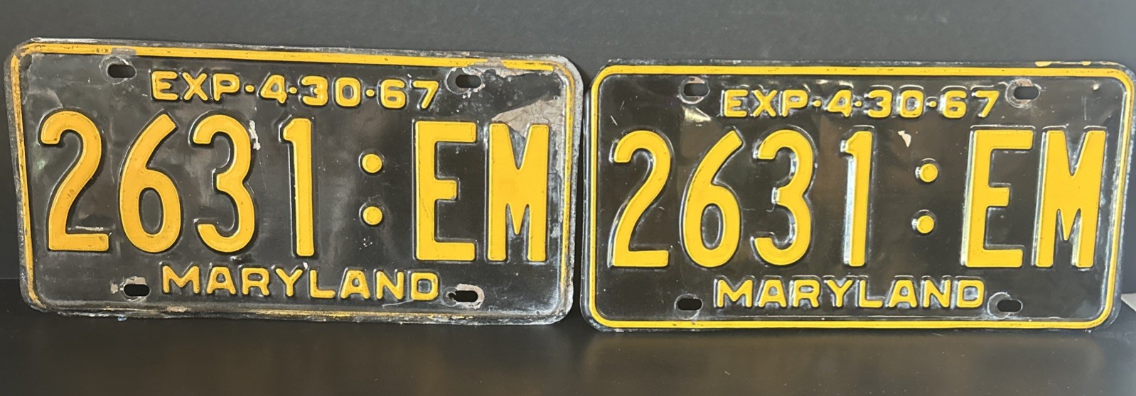 1967 Maryland License Plates Matched Pair 1967 Maryland License Plates Matched Pair