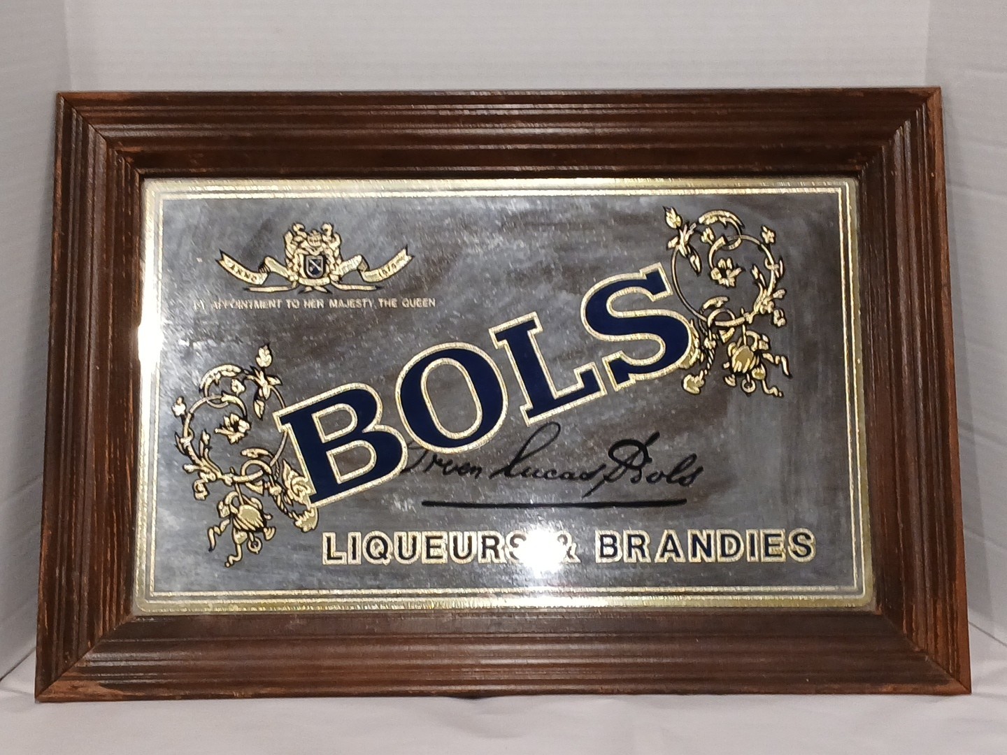 Large VINTAGE BOLS LIQUEURS Framed Mirror Bar Advertisement Sign 25\