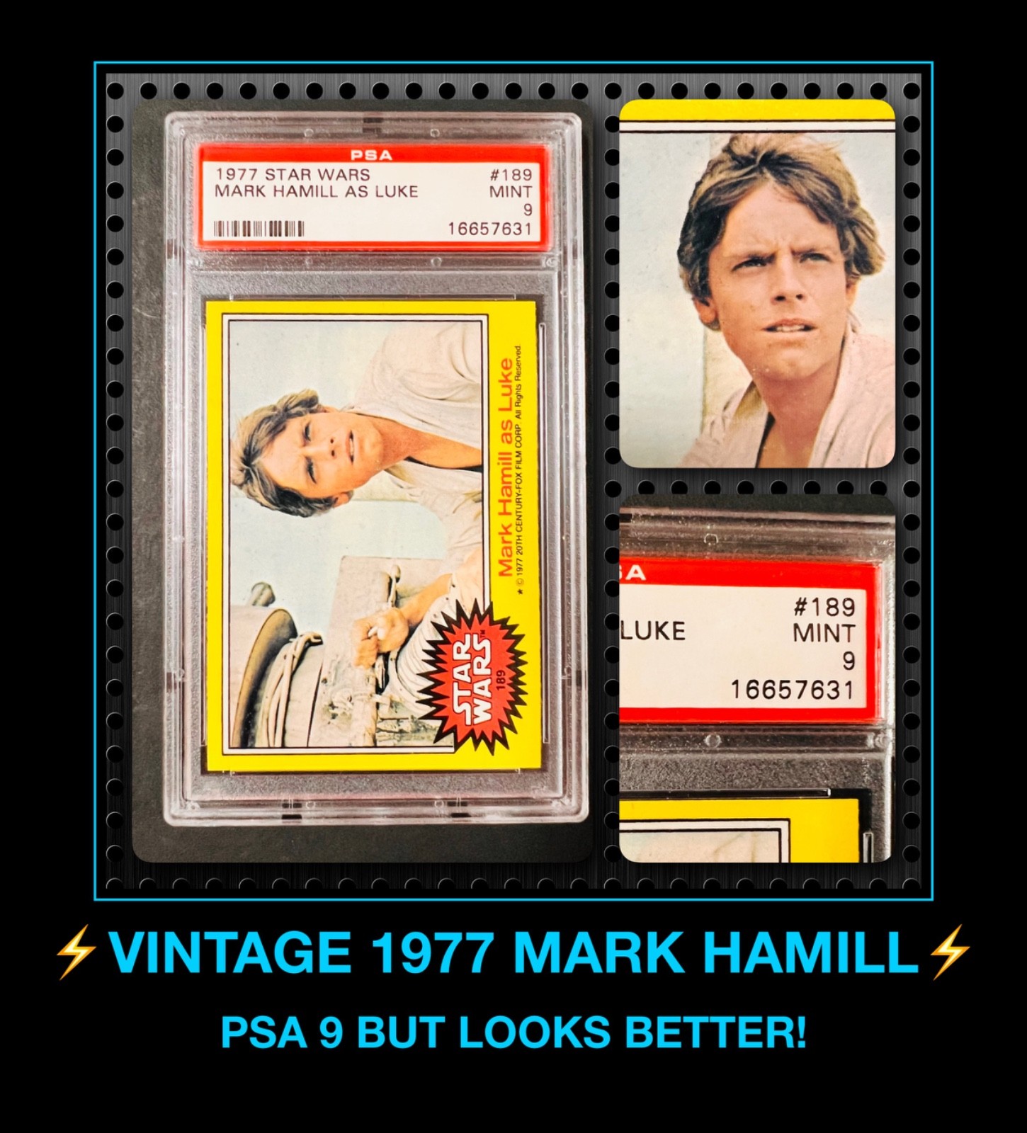 VTG Topps 1977 Orig ANH Star Wars Mark Hamill As Luke Skywalker #189 MINT Psa 9 VTG Topps 1977 Orig ANH Star Wars Mark Hamill As Luke Skywalker #189 MINT Psa 9