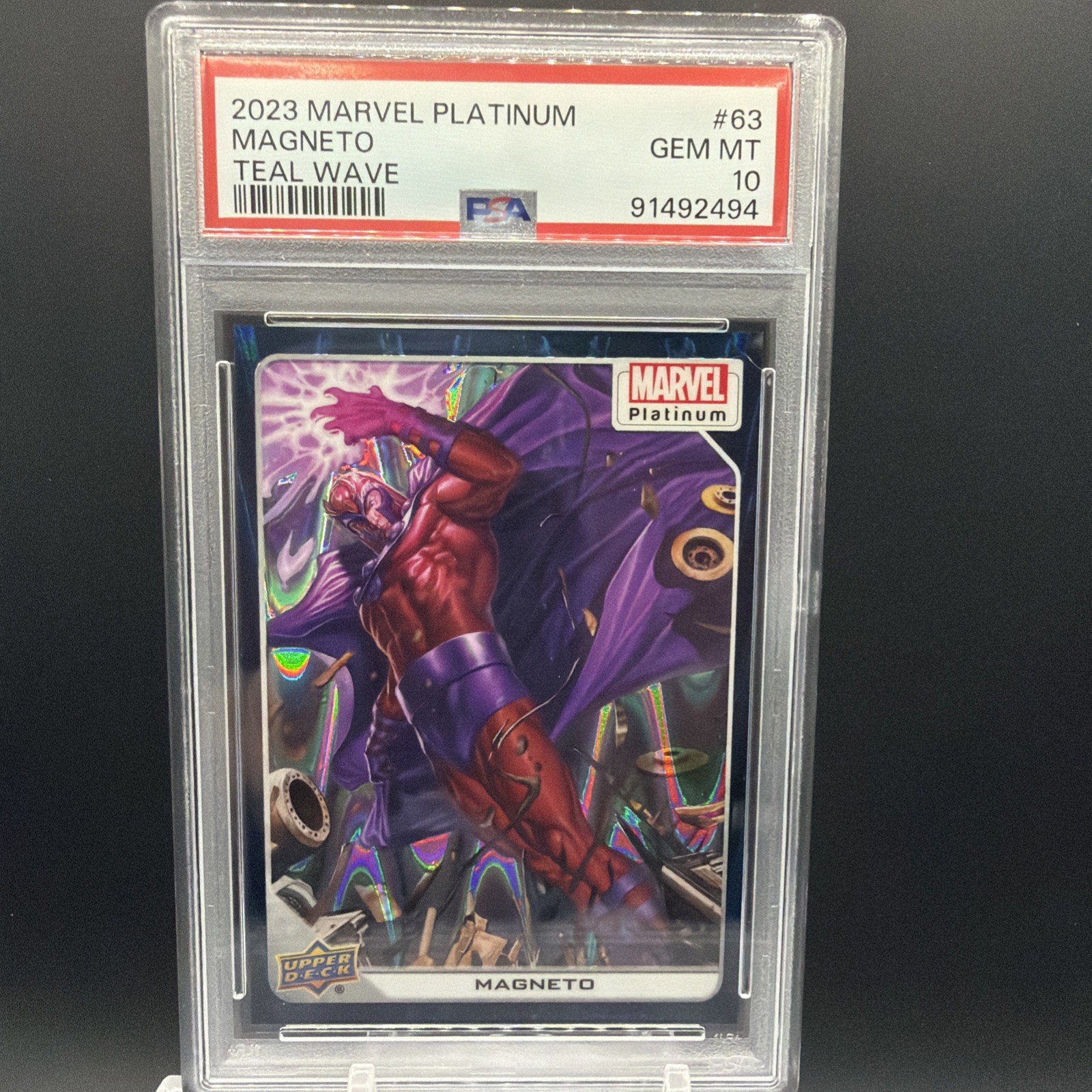 2023 Upper Deck Marvel Platinum Teal Wave 713/799 Magneto #63 PSA 10 GEM MT 2023 Upper Deck Marvel Platinum Teal Wave 713/799 Magneto #63 PSA 10 GEM MT
