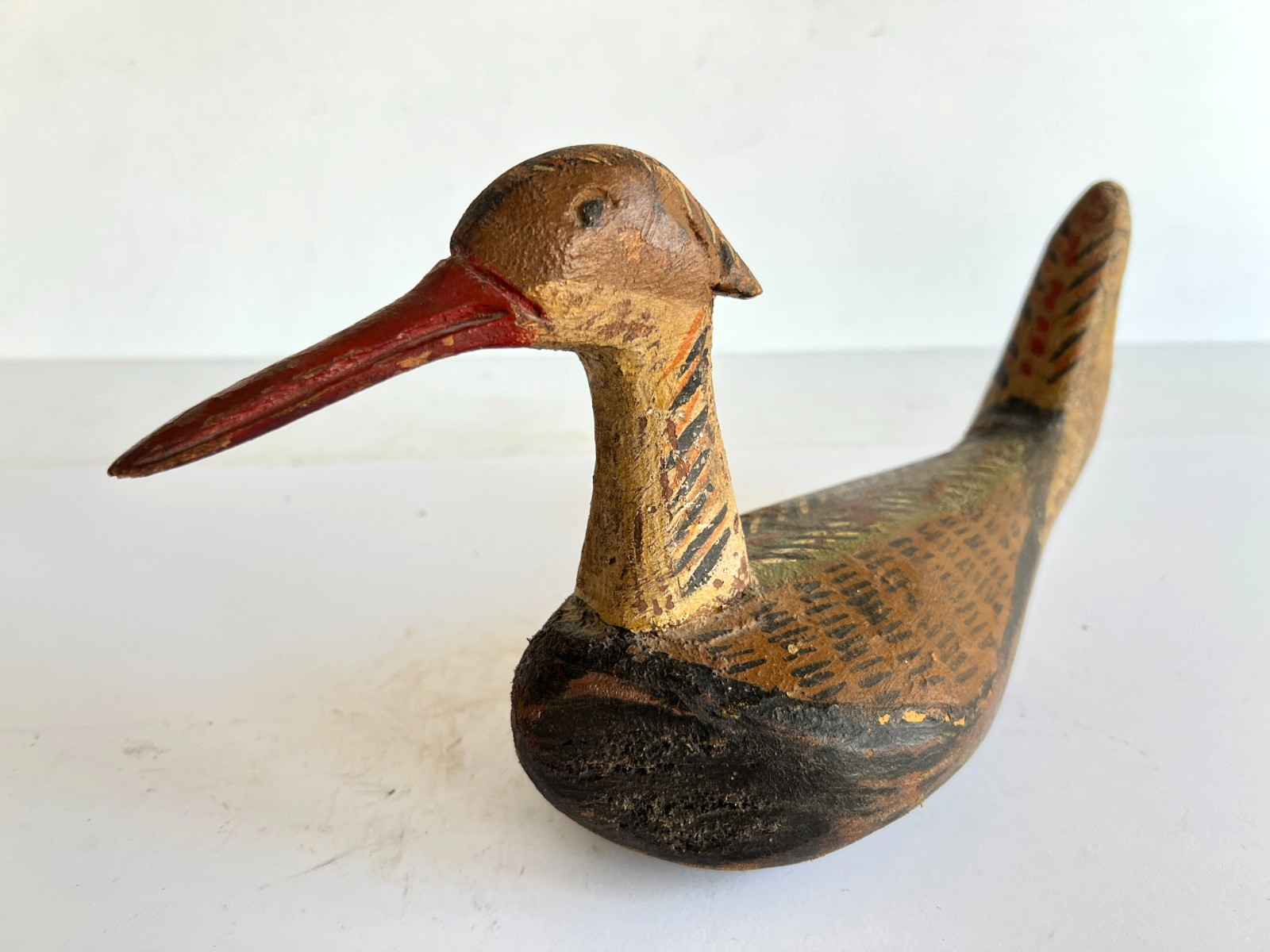 VINTAGE FRENCH ANTIQUE DUCK BIRD DECOY - WOOD - FOLK ART - ORIGINAL PAINT