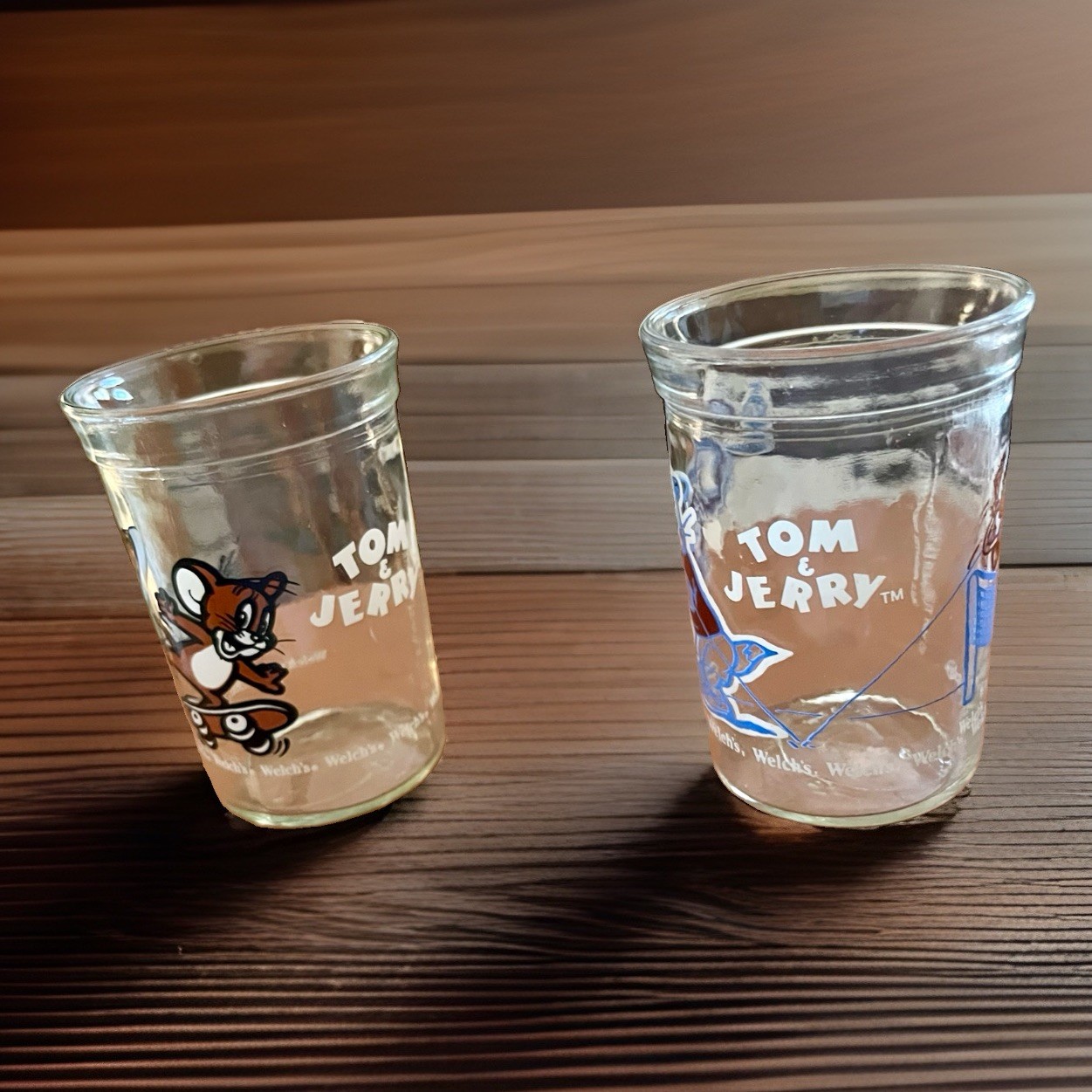 Vintage 1990s Welchs Jelly Glasses Tom & Jerry Lot of 2 Promo Drinking Tumblers