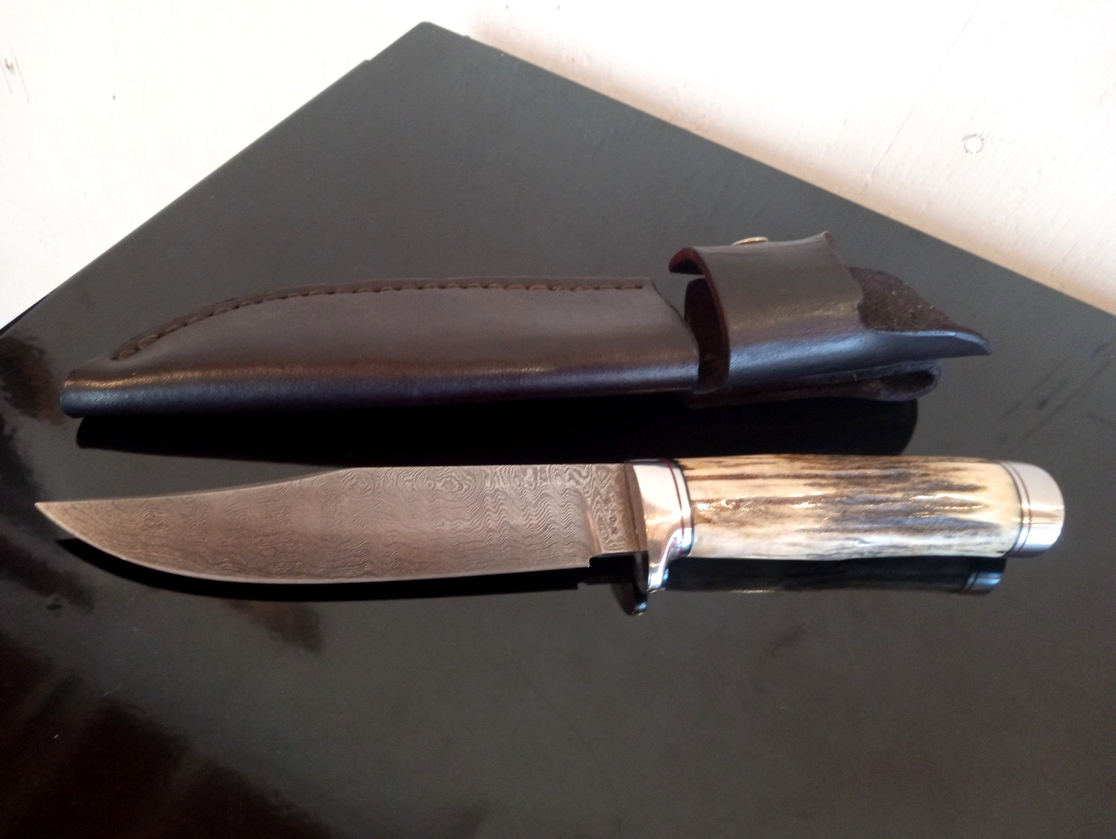 Very Rare Vintage GORDON HARLOW Sole Custom Stag/Damascus 10.5'' Hunter & Sheath Very Rare Vintage GORDON HARLOW Sole Custom Stag/Damascus 10.5'' Hunter & Sheath