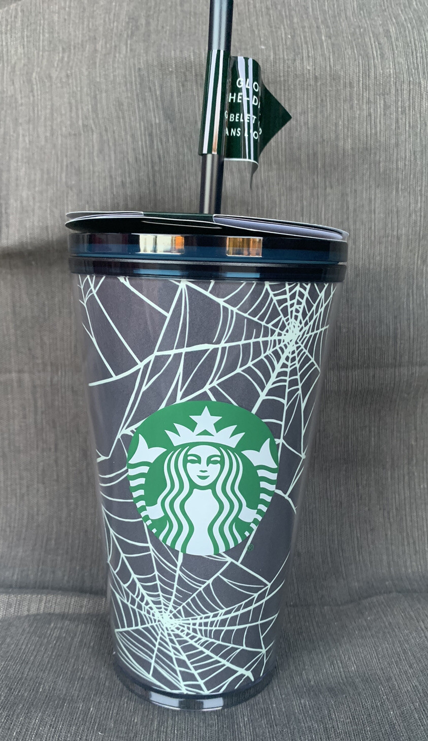 NWT Starbucks-16oz Halloween Glow-In-The-Dark Spider Web Tumbler w/sticker pack