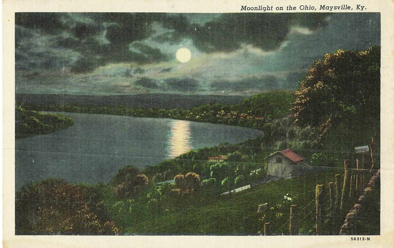 Moonlight on the Ohio River Maysville Kentucky Linen Postcard Unposted Moonlight on the Ohio River Maysville Kentucky Linen Postcard Unposted