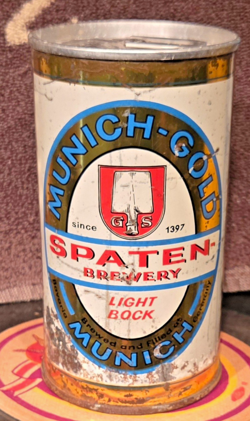 1965 BOTTOM OPEN MUNCHNERGOLD SPATEN BRAU HELLER BOCK ZIP TAB BEER CAN GERMANY 1965 BOTTOM OPEN MUNCHNERGOLD SPATEN BRAU HELLER BOCK ZIP TAB BEER CAN GERMANY