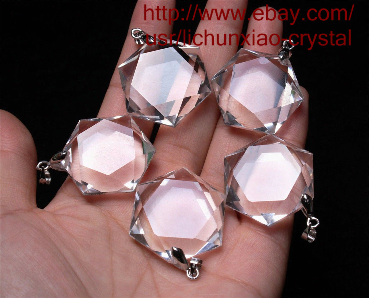 5 Pcs Hexagon Pendant - Natural Clear Quartz Crystal 3D Hexagon / Star of David