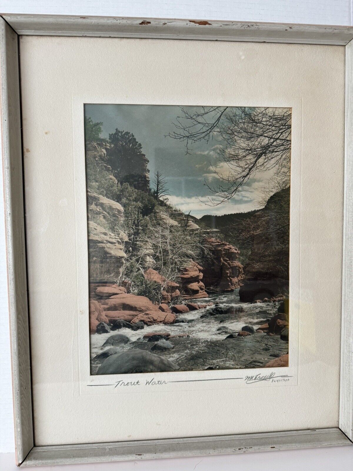 Vintage Signed Photo Landscape Arizona Oak Creek Canyon 21”x17” READ