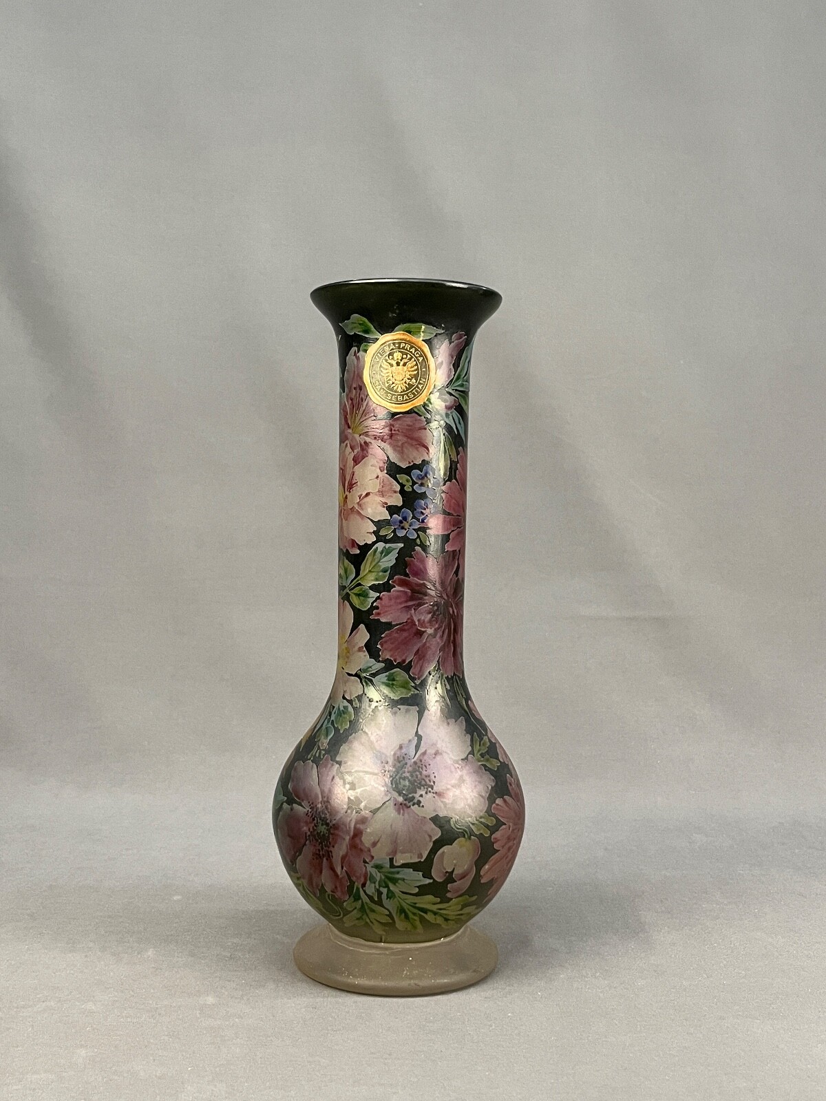 Vtg Continental Painted Floral Art Art Nouveau Glass 12\ Vtg Continental Painted Floral Art Art Nouveau Glass 12\