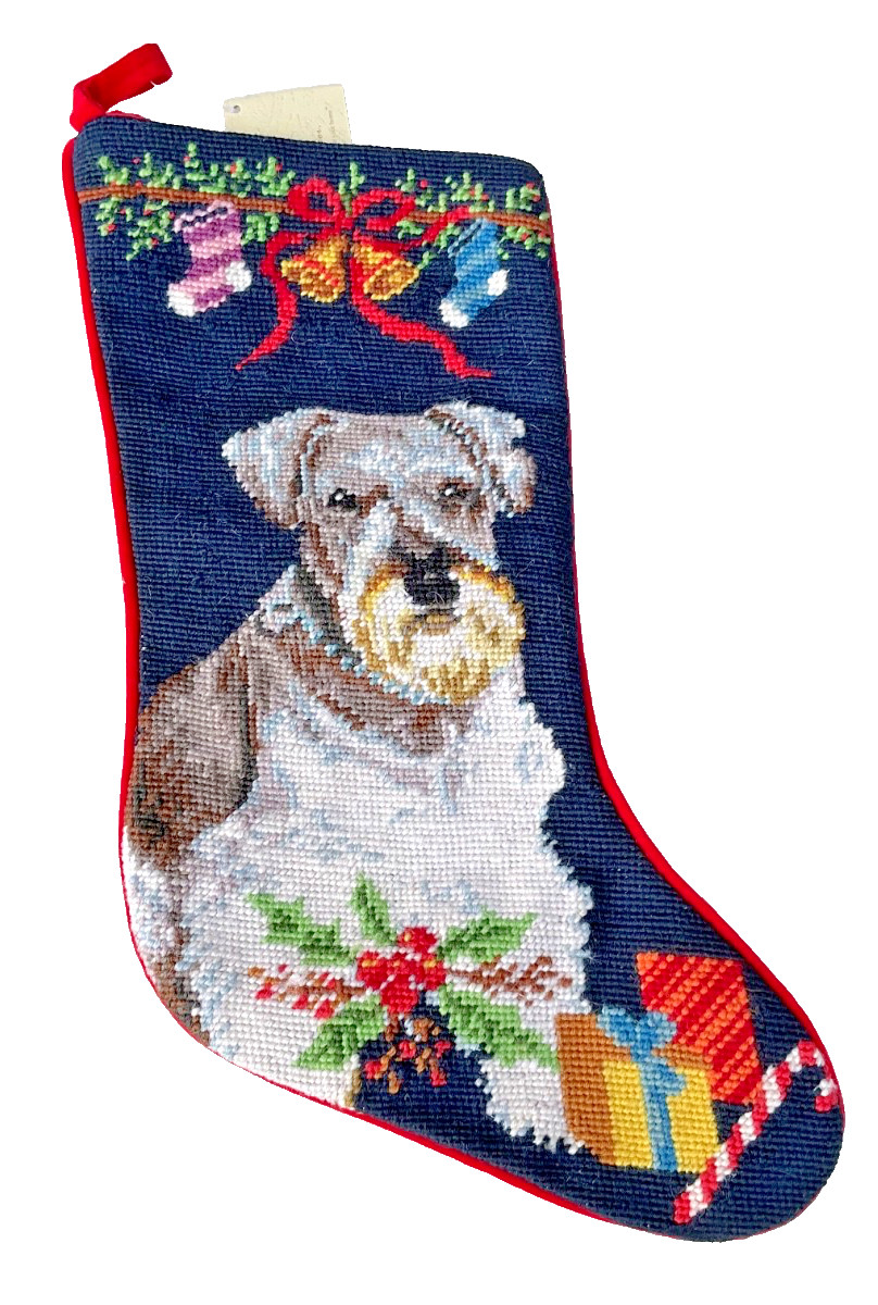 VTG SCHNAUZER needlepoint Christmas stocking NWT