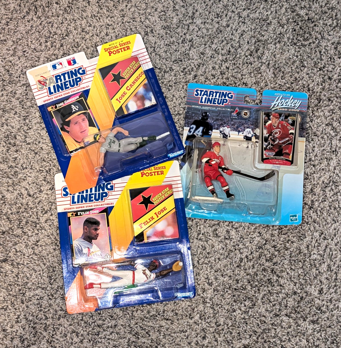 Kenner Starting Lineup 1992 Sealed Figure Lot (3) Canseco/Felix Jose + Poster Kenner Starting Lineup 1992 Sealed Figure Lot (3) Canseco/Felix Jose + Poster