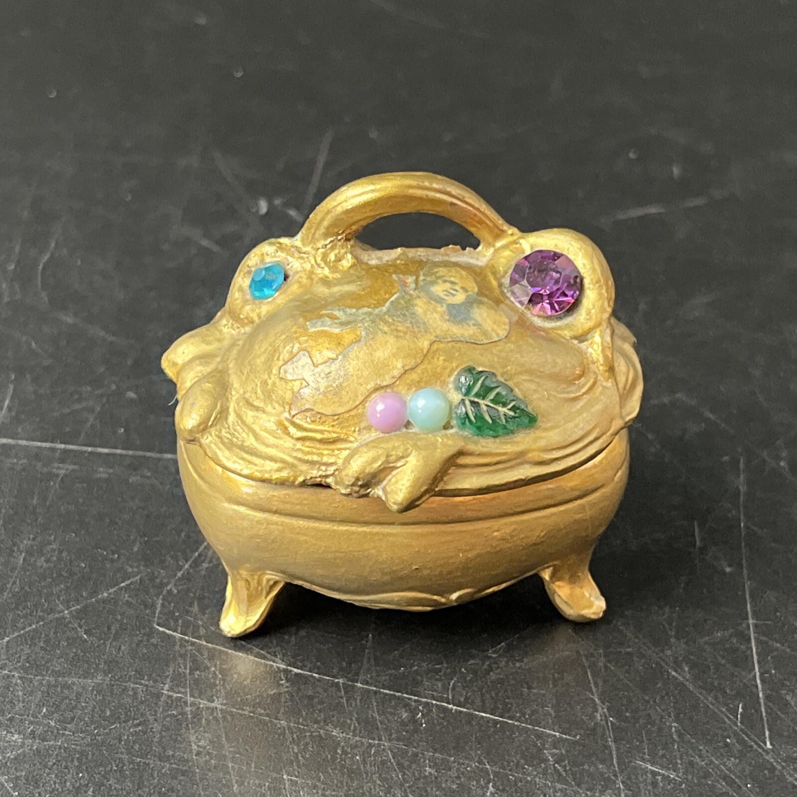 Antique W B Mfg Weidlich Bros Jewelry Casket Trinket Coffin Box Gold Mini Gem 2