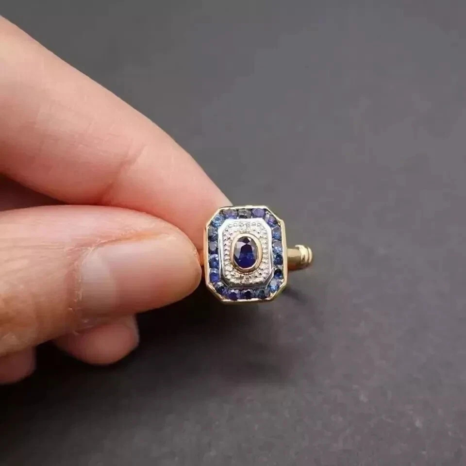 Oval-Cut Blue Sapphire Wedding Ring Vintage Style In 14K Yellow Gold Plated