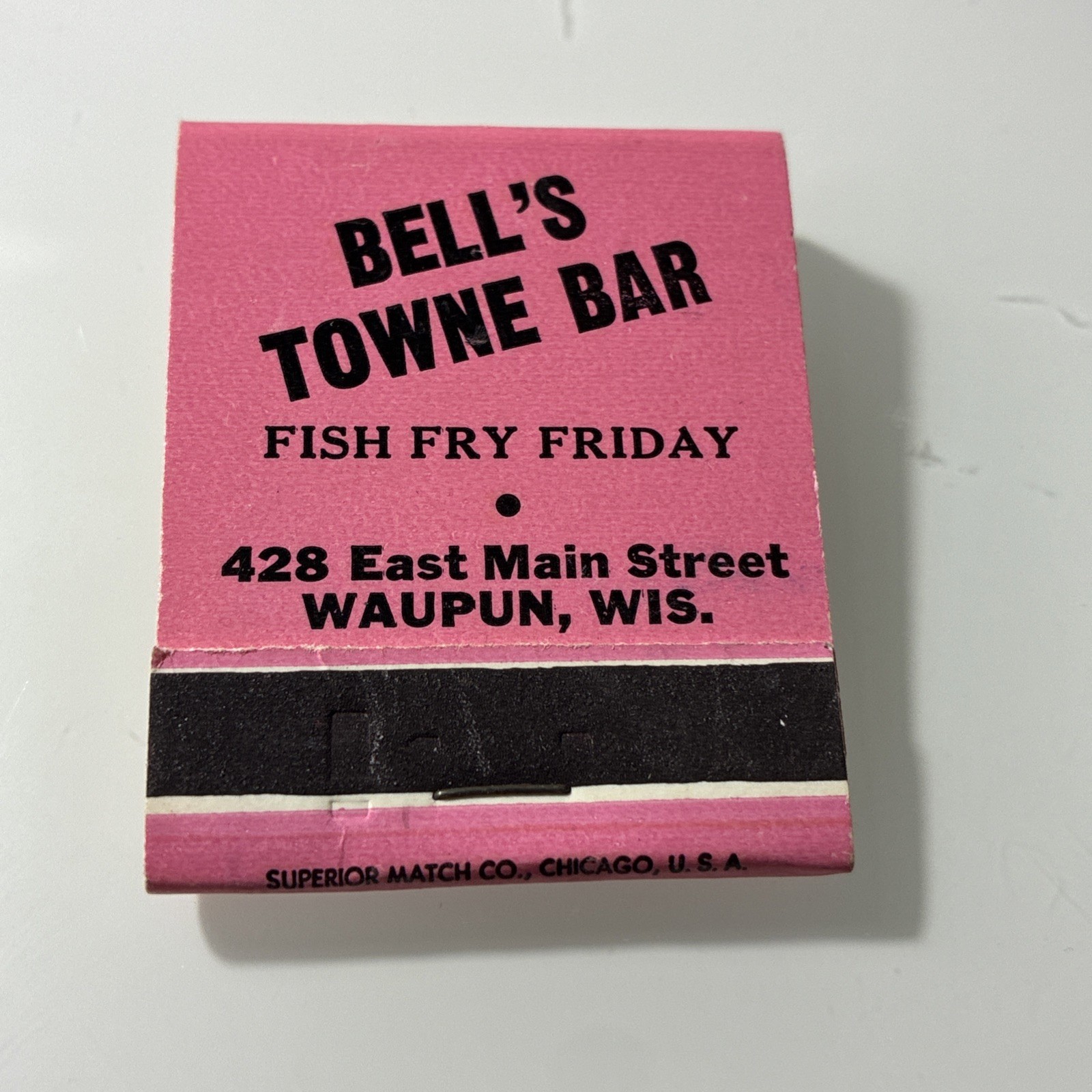 NOS Vintage Matchbook Waupun Wisconsin Bell’s Towne Bar