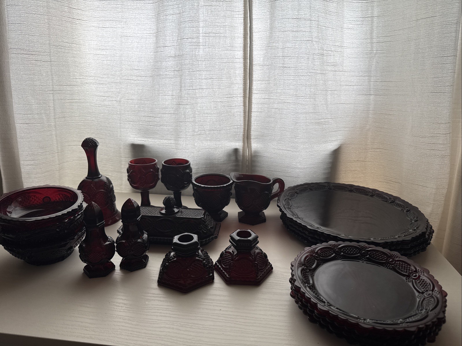 Vintage Avon Cape Cod Ruby Red Glassware 18 Pc Lot Goblets Candlesticks Decanter