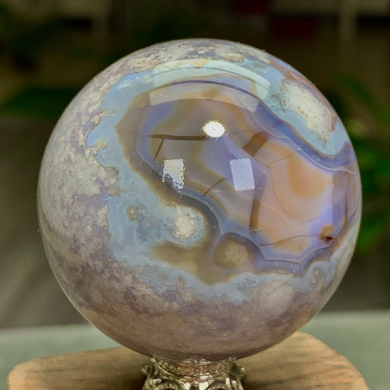 143G Natural blue cherry blossom agate Sphere Crystal Ball Healing