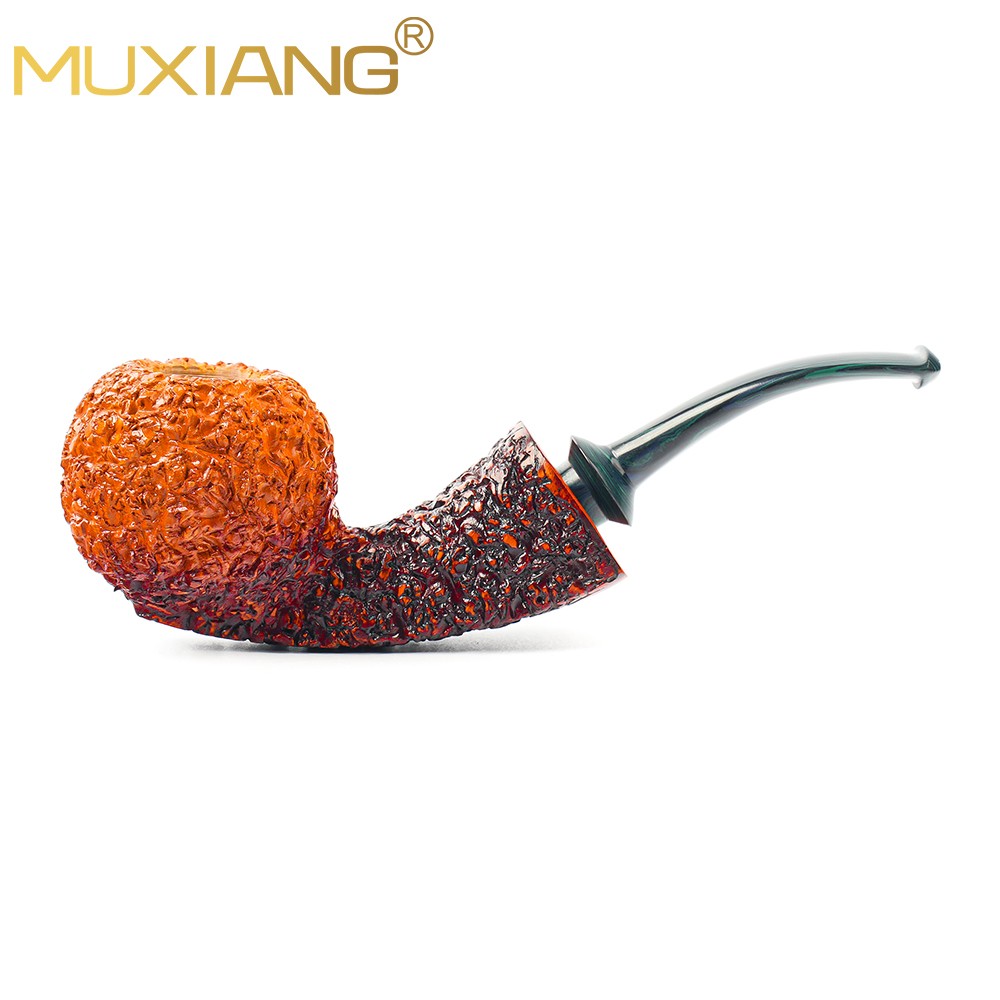 MUXIANG Handmade Briar Blowfish Tobacco Pipe Carved Gradient Pipe Vulcanite Stem