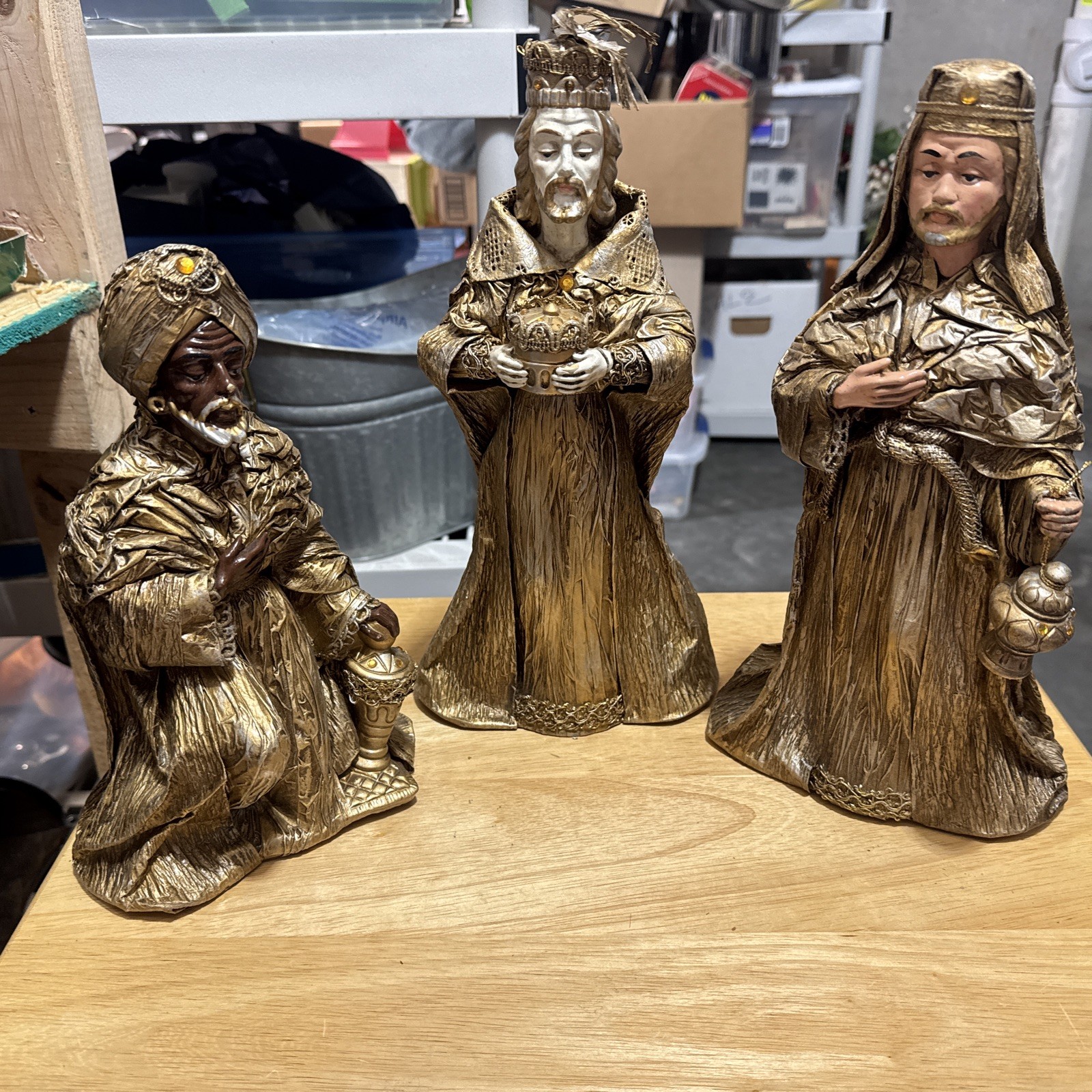 VTG Kurt S Adler Papier Mache Three Kings Gold Florentine ceramic Faces Japan