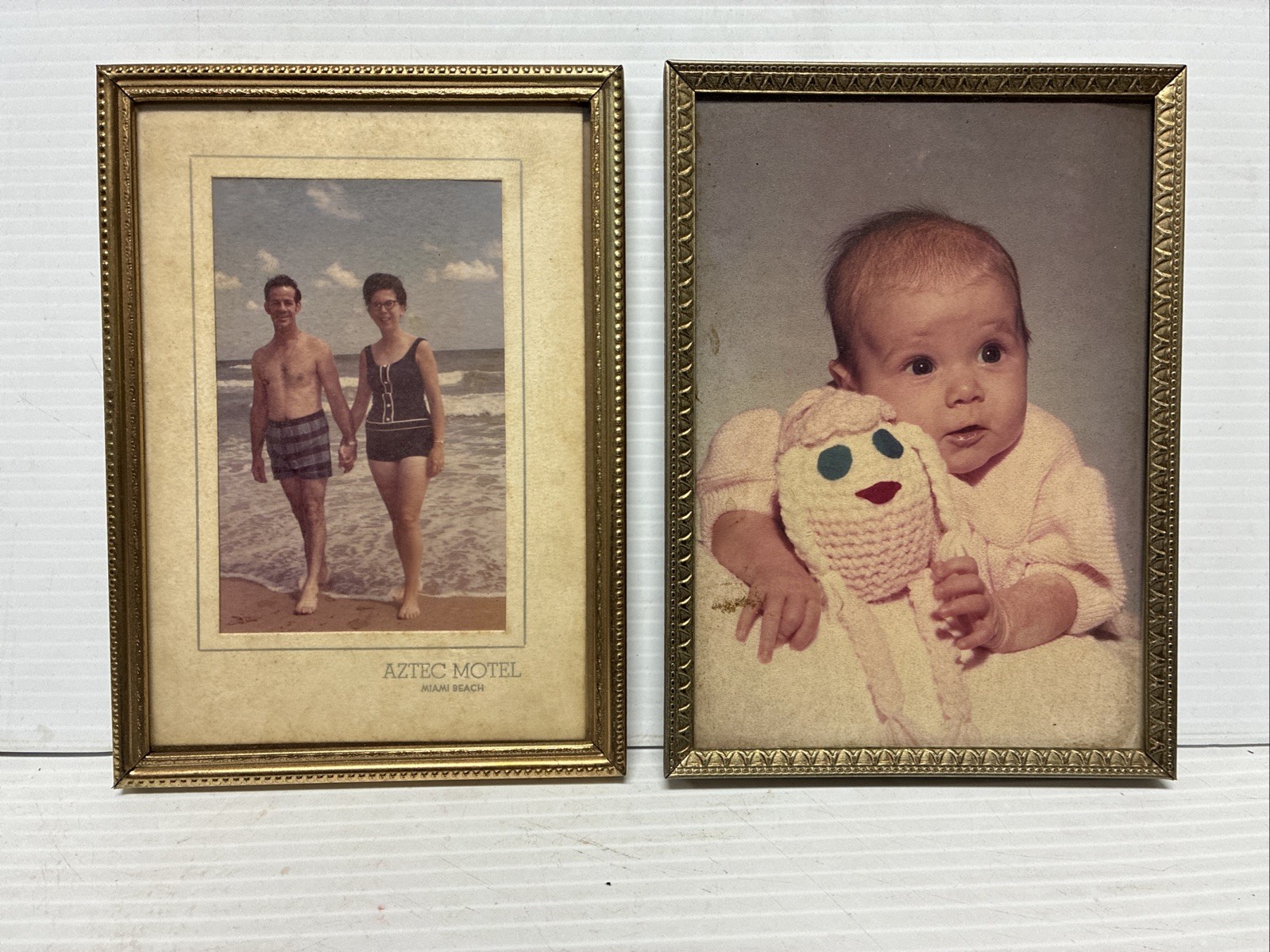 Vintage 1970s-Earlier Framed Aztec Motel Miami Beach Photo + Frame w/3 Photos