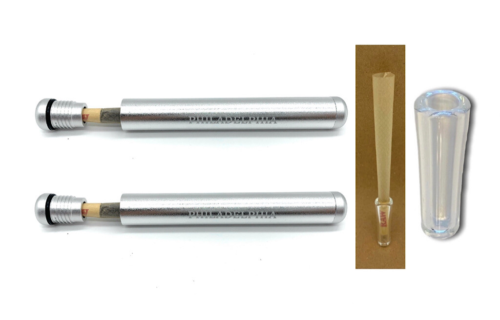 2X ALUMINUM pre rolled cone TUBE SEALED+1X glass cone tip 2X ALUMINUM pre rolled cone TUBE SEALED+1X glass cone tip
