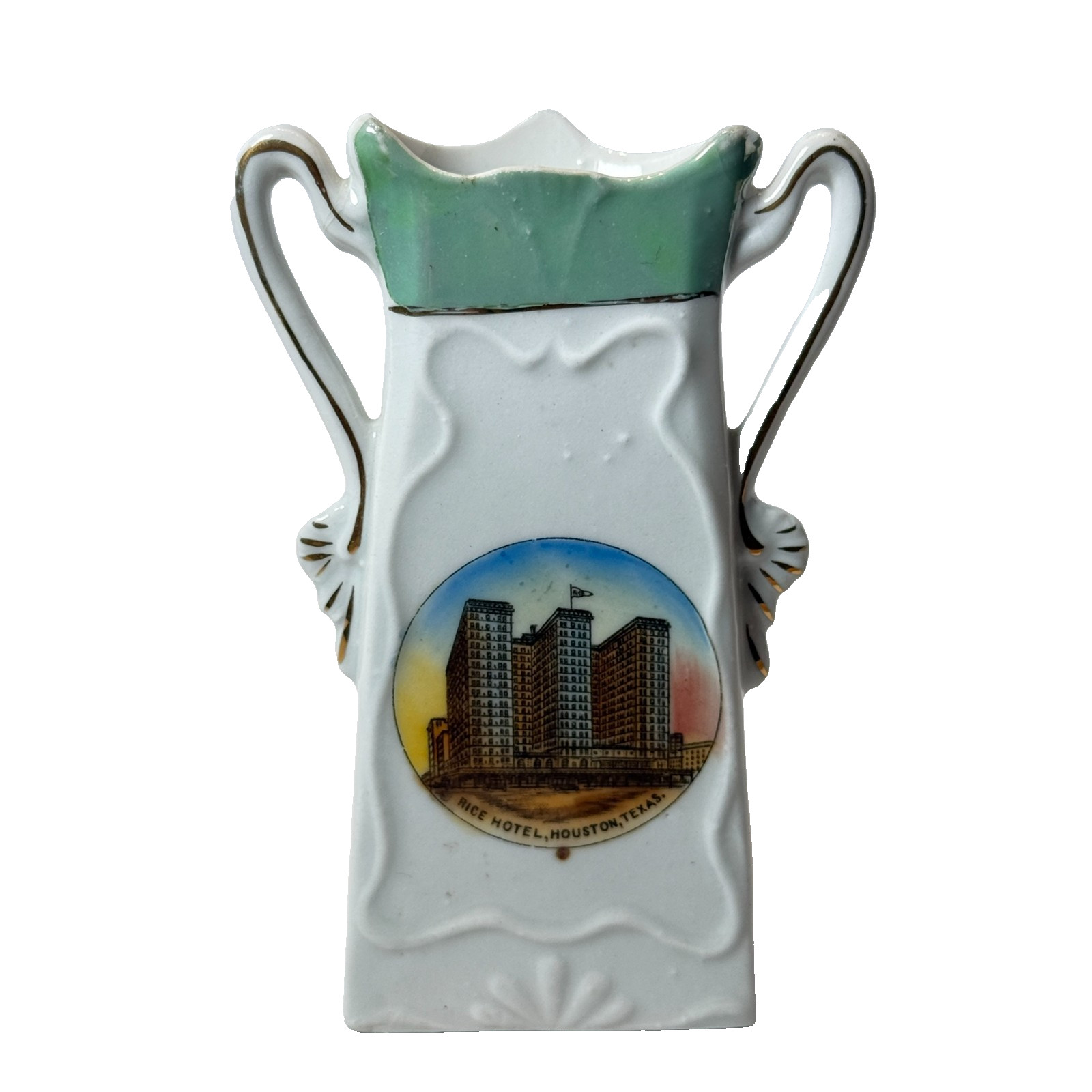 HOUSTON Rice Hotel TX TEXAS ANTIQUE Souvenir CHINA TRINKET VASE HOUSTON Rice Hotel TX TEXAS ANTIQUE Souvenir CHINA TRINKET VASE