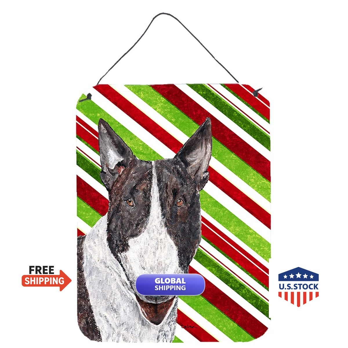Caroline's Treasures SC9617DS1216 Bull Terrier Candy Cane Christmas Metal Sign