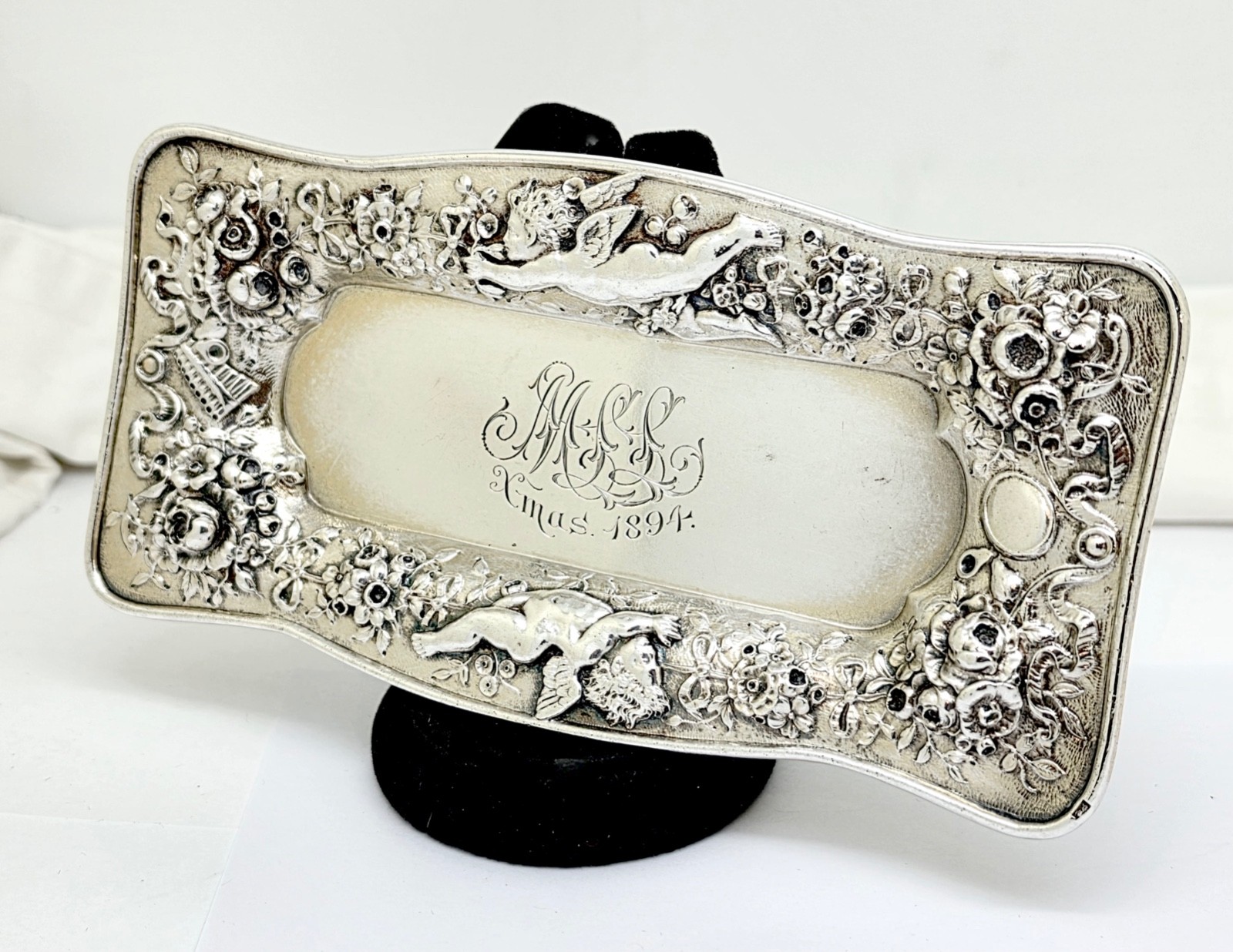 GORHAM CHRISTMAS 1894 STERLING SILVER PIN,DRESSER,RING TRAY,CHERUBS,FLOWERS,6 GORHAM CHRISTMAS 1894 STERLING SILVER PIN,DRESSER,RING TRAY,CHERUBS,FLOWERS,6
