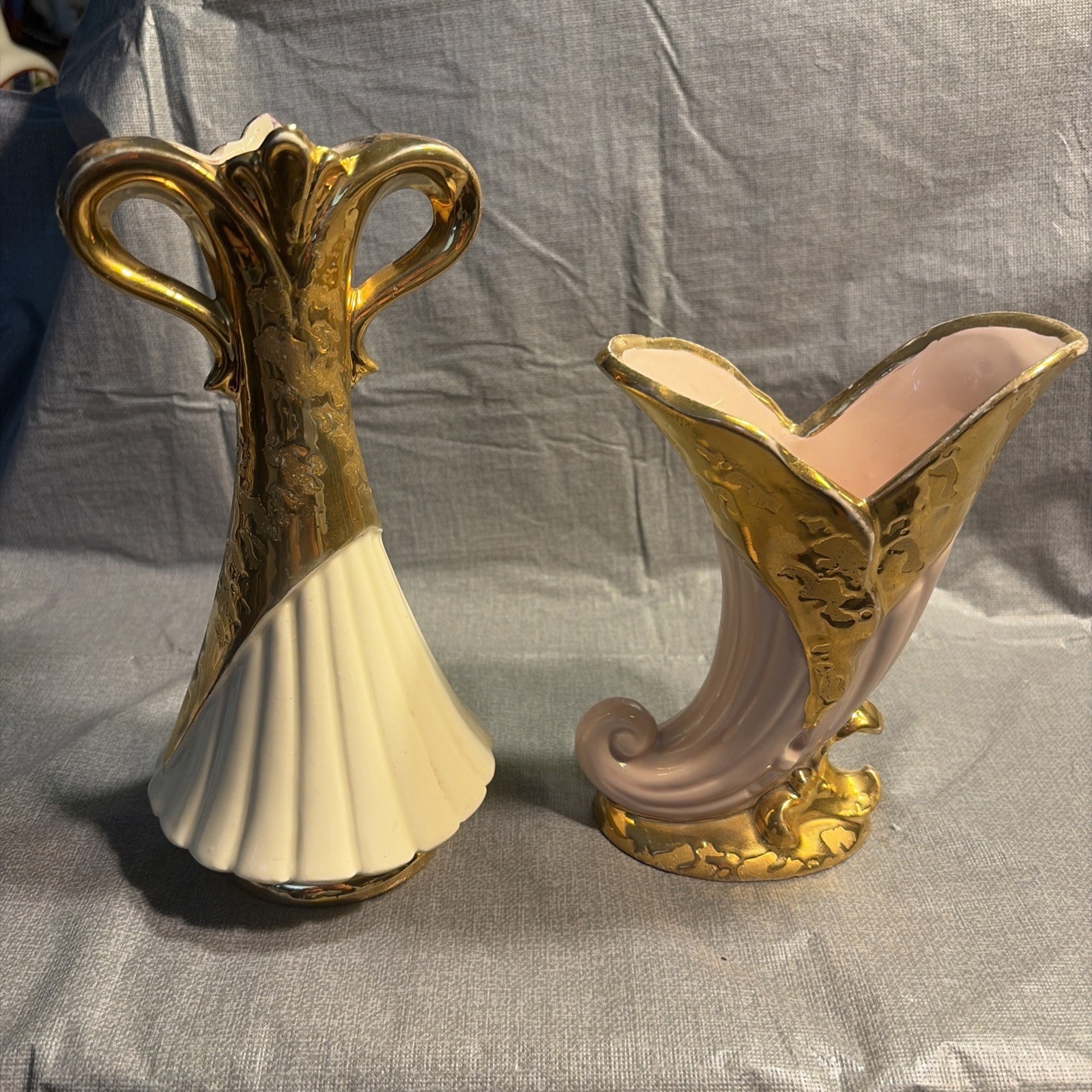 Vintage Savoy China Weeping Gold Trim Vases MCM Mid Century
