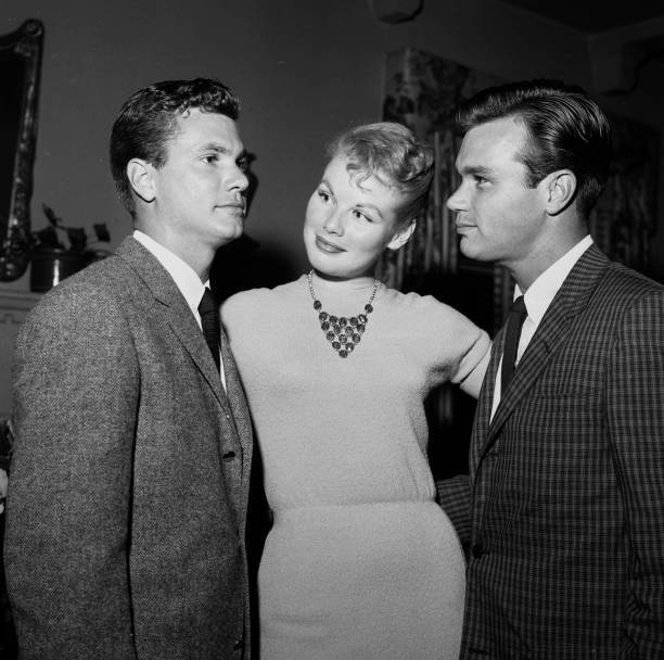 Actor Darryl Hickman with Jo Morrow and Dwayne Hickman attends a p- 1957 Photo