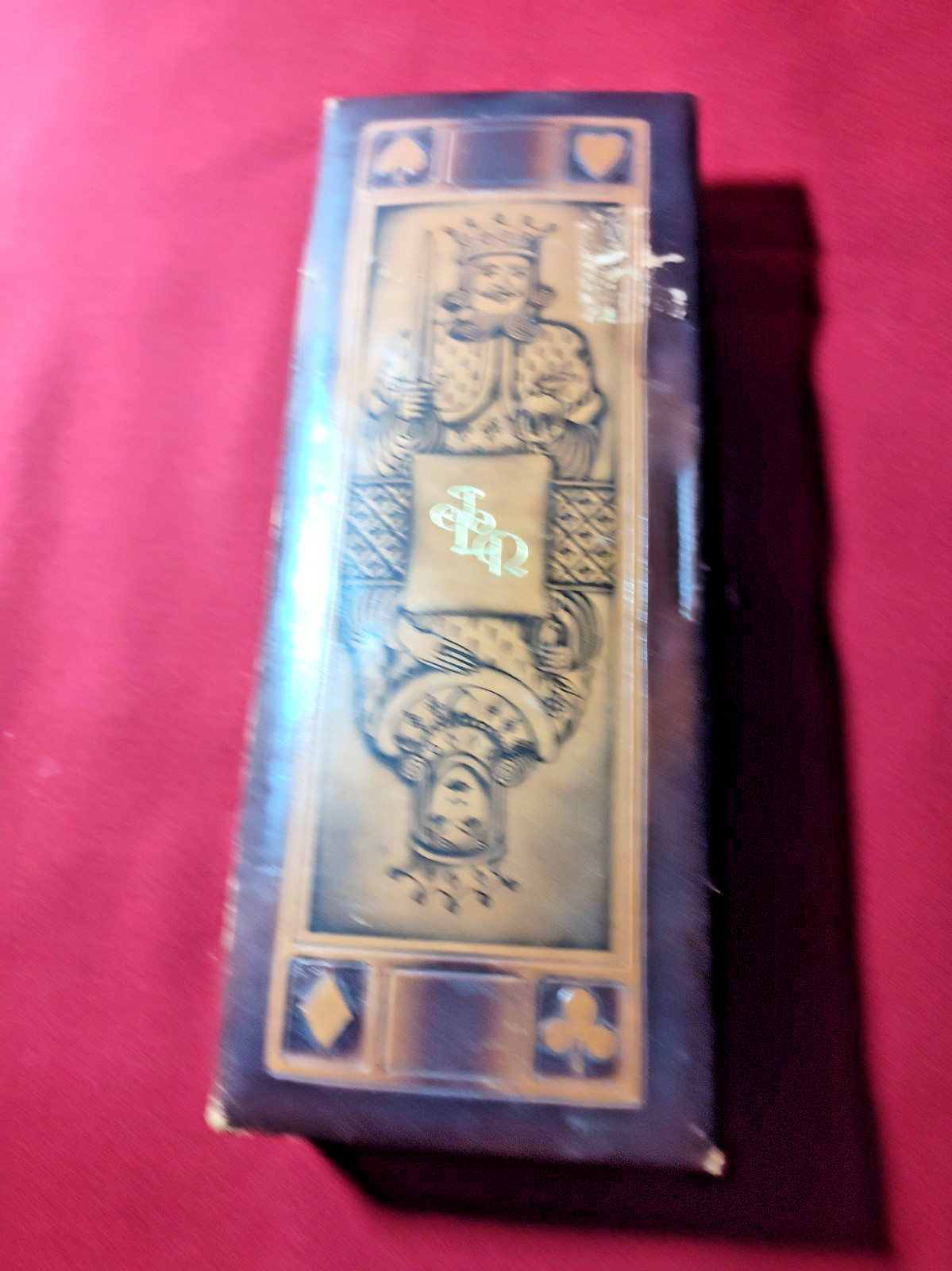 Vintage 1940's Mission Leather Case 4 Deck Playing Card Case W/Cards