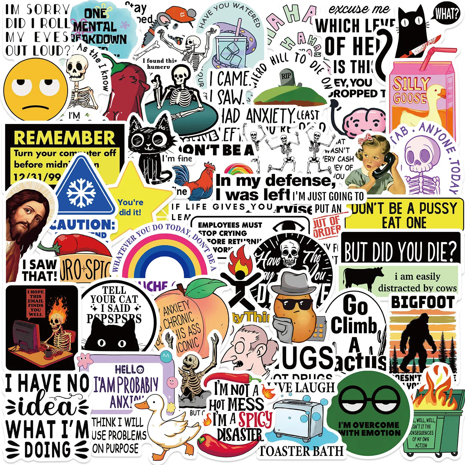 50 Pack Funny Meme Creative Sarcastic Sticker Decal Set 2 Inch Avg Size Fun Cute 50 Pack Funny Meme Creative Sarcastic Sticker Decal Set 2 Inch Avg Size Fun Cute