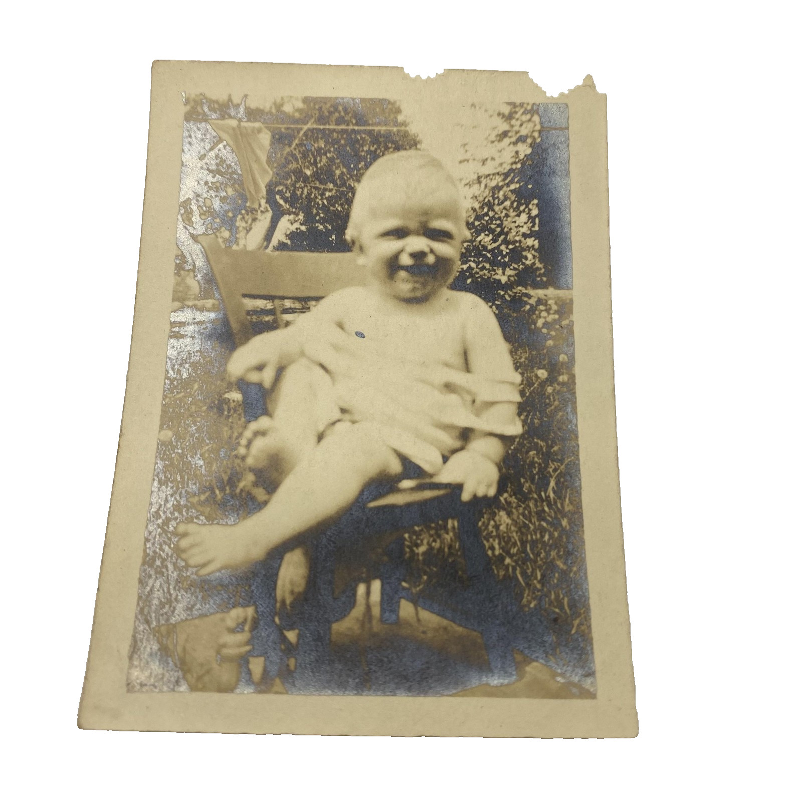 Vtg Early 1900s Baby Chair Snapshot Photo Sepia Gelatin Silver Original