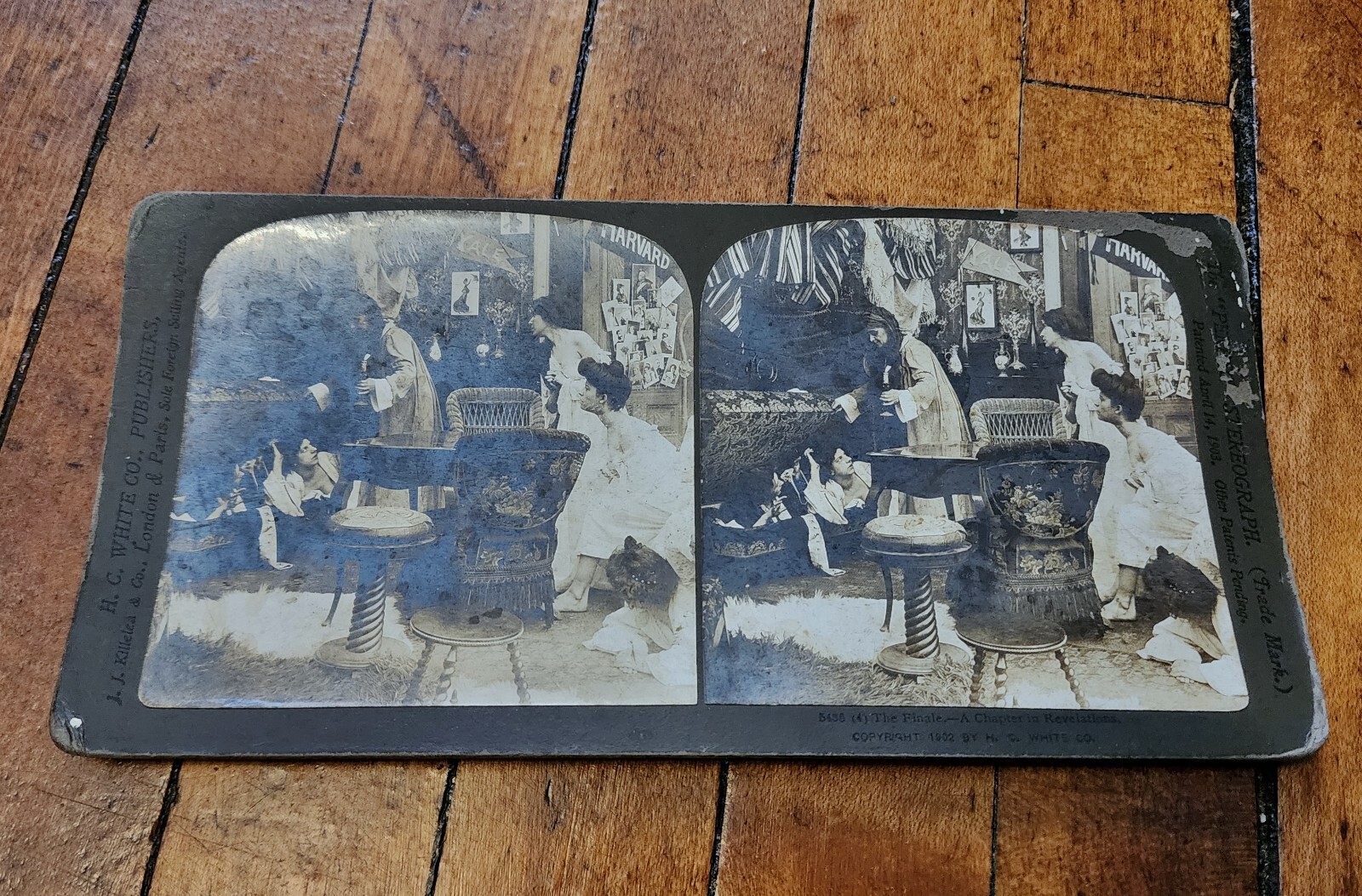 1902 Antique H.C. White Stereoview Finale a Chapter in Revelation Girls in  Dorm