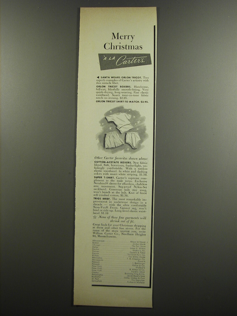 1953 Carter\'s Boxers, Briefs and T-shirts Ad - Merry Christmas a la Carter\'s 1953 Carter\'s Boxers, Briefs and T-shirts Ad - Merry Christmas a la Carter\'s