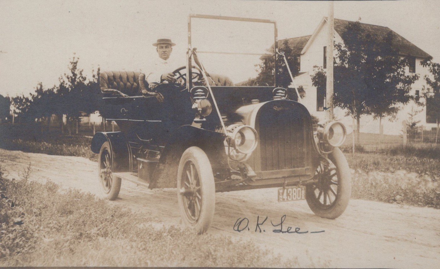 Reo Touring Car Antique 1912 O K Lee Farmhouse Auto - RPPC Photo Postcard