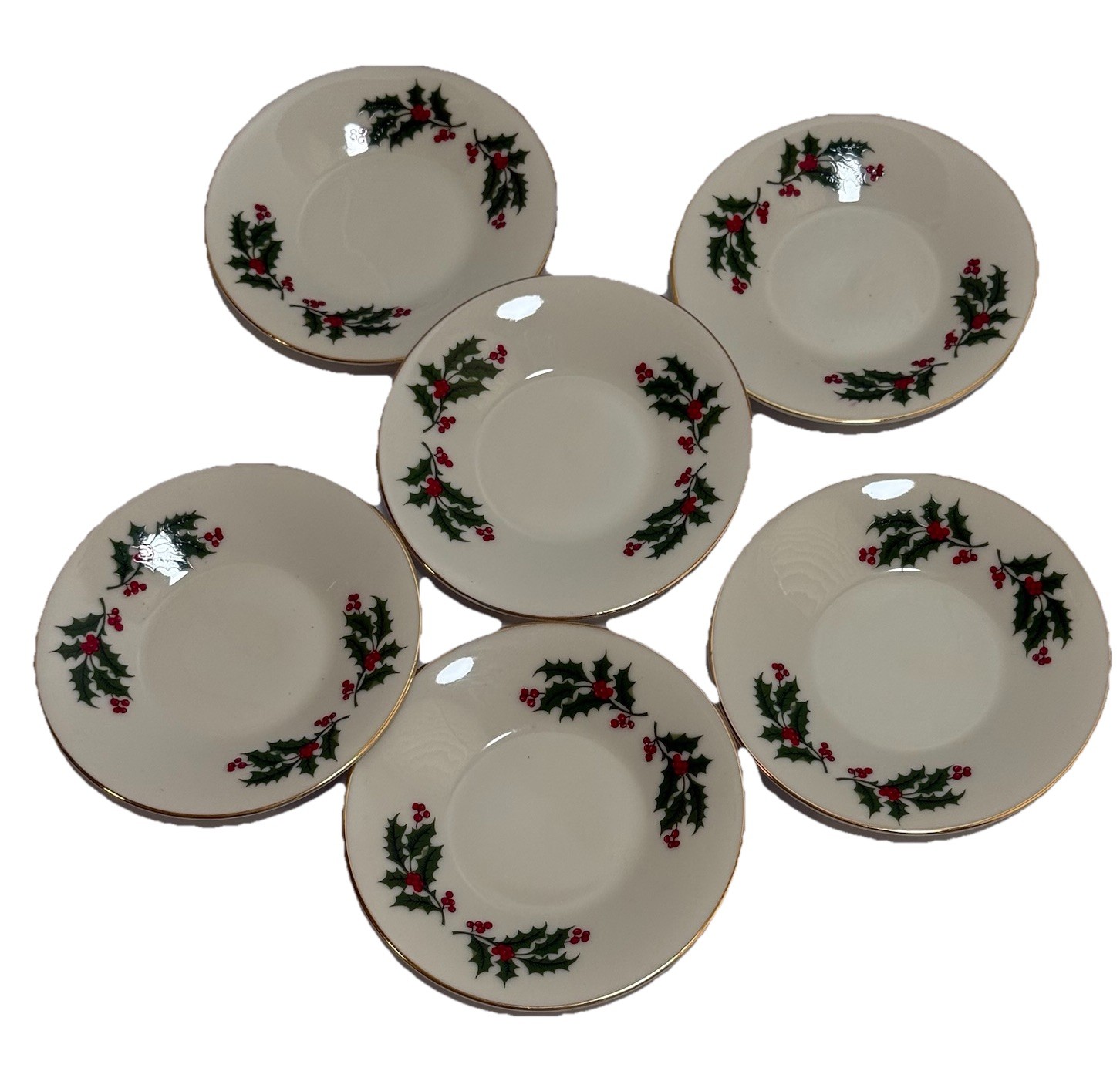 6 VTG Neiman Marcus Porcelain Plates 4.5” Holly Berry Exclusive Japan Christmas